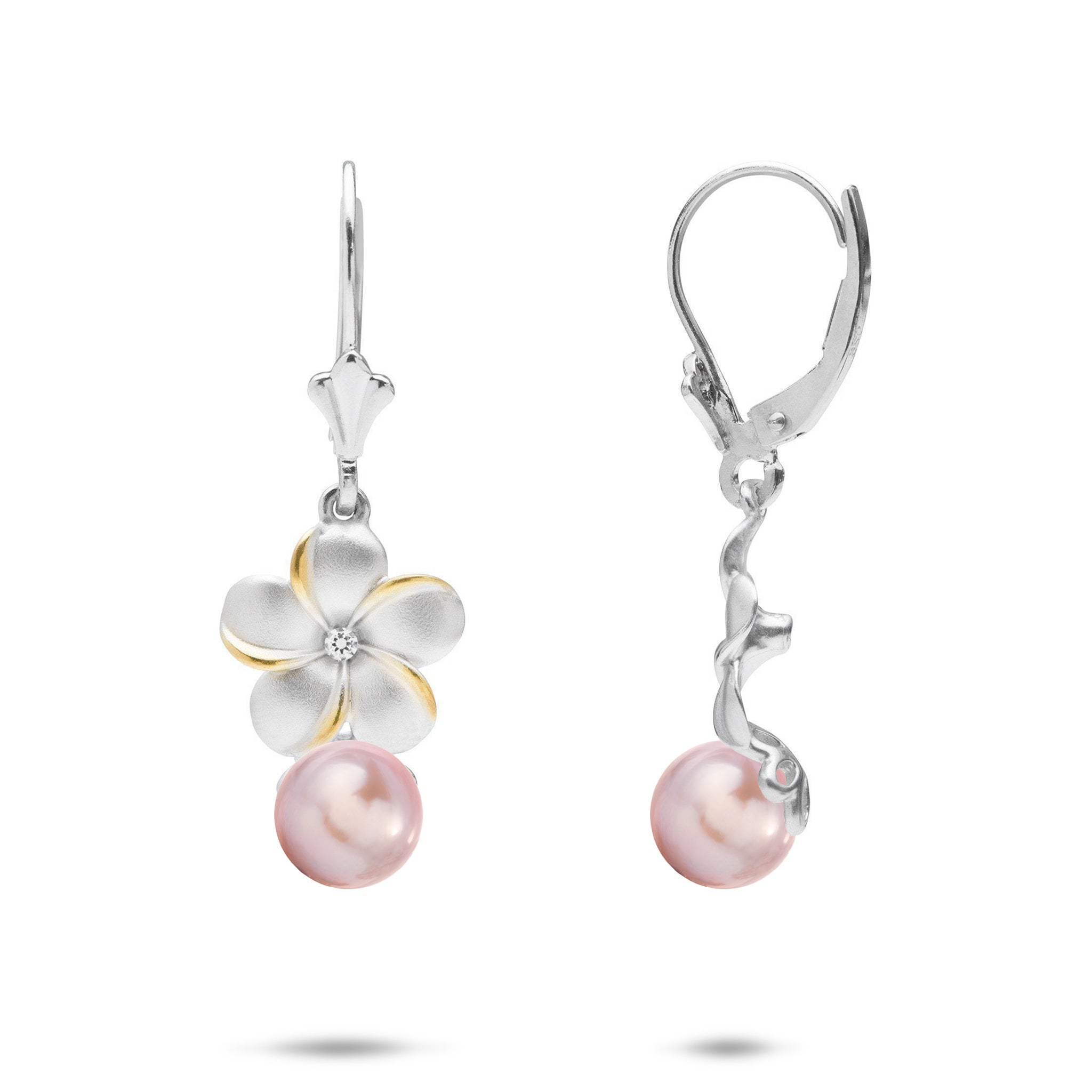 Pick A Pearl Plumeria Leverback Earrings in Sterling Silver