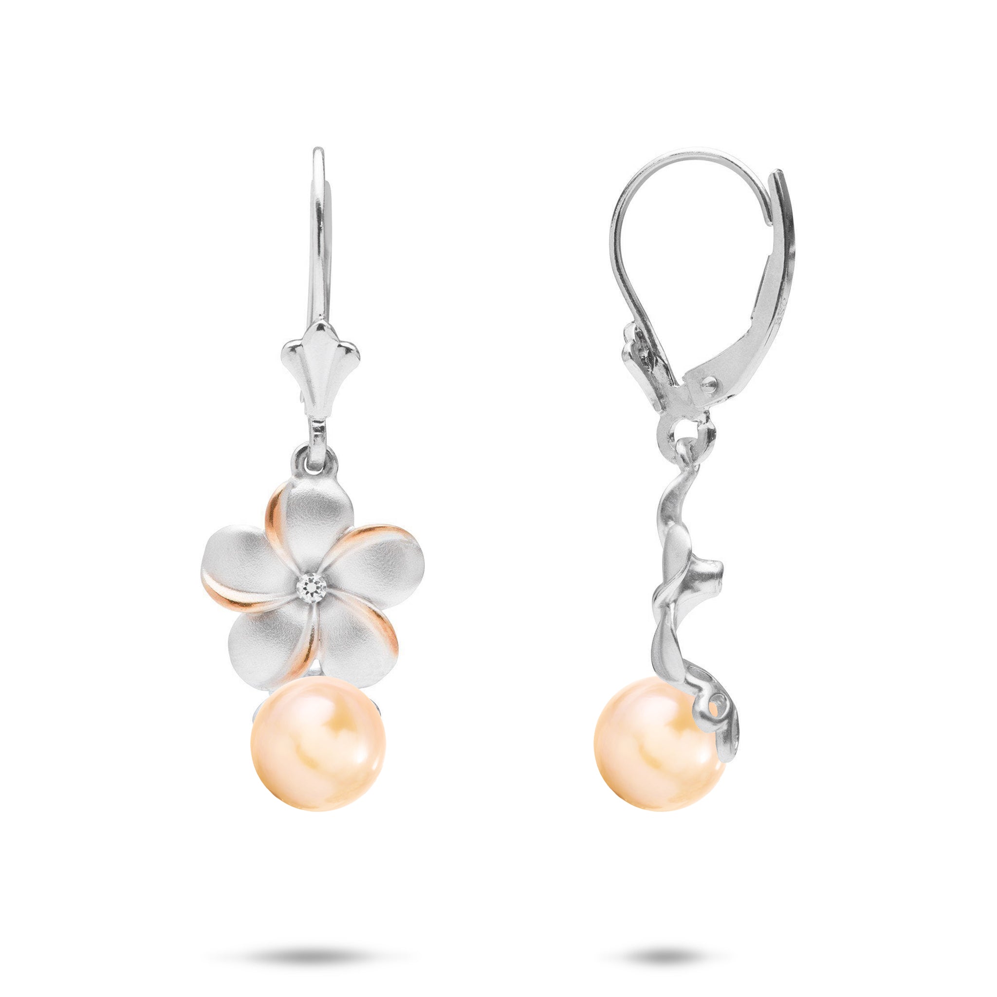 Pick A Pearl Plumeria Earrings in Sterling Silver with Cubic Zirconia