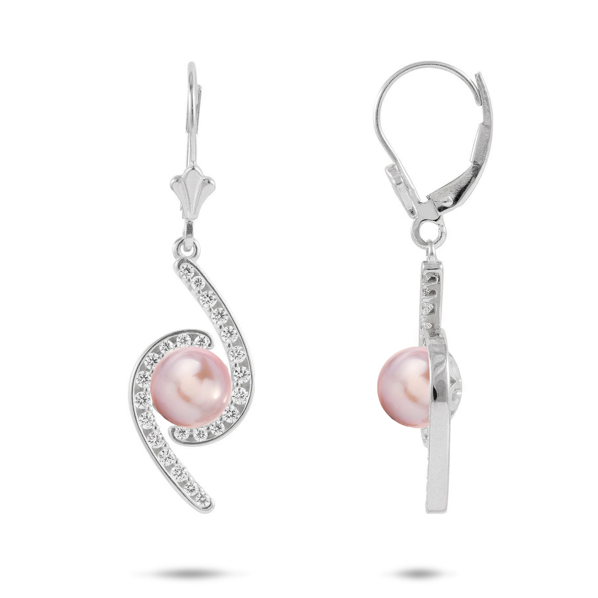 Pick A Pearl Bypass Earrings in Sterling Silver with Cubic Zirconia - 22mm