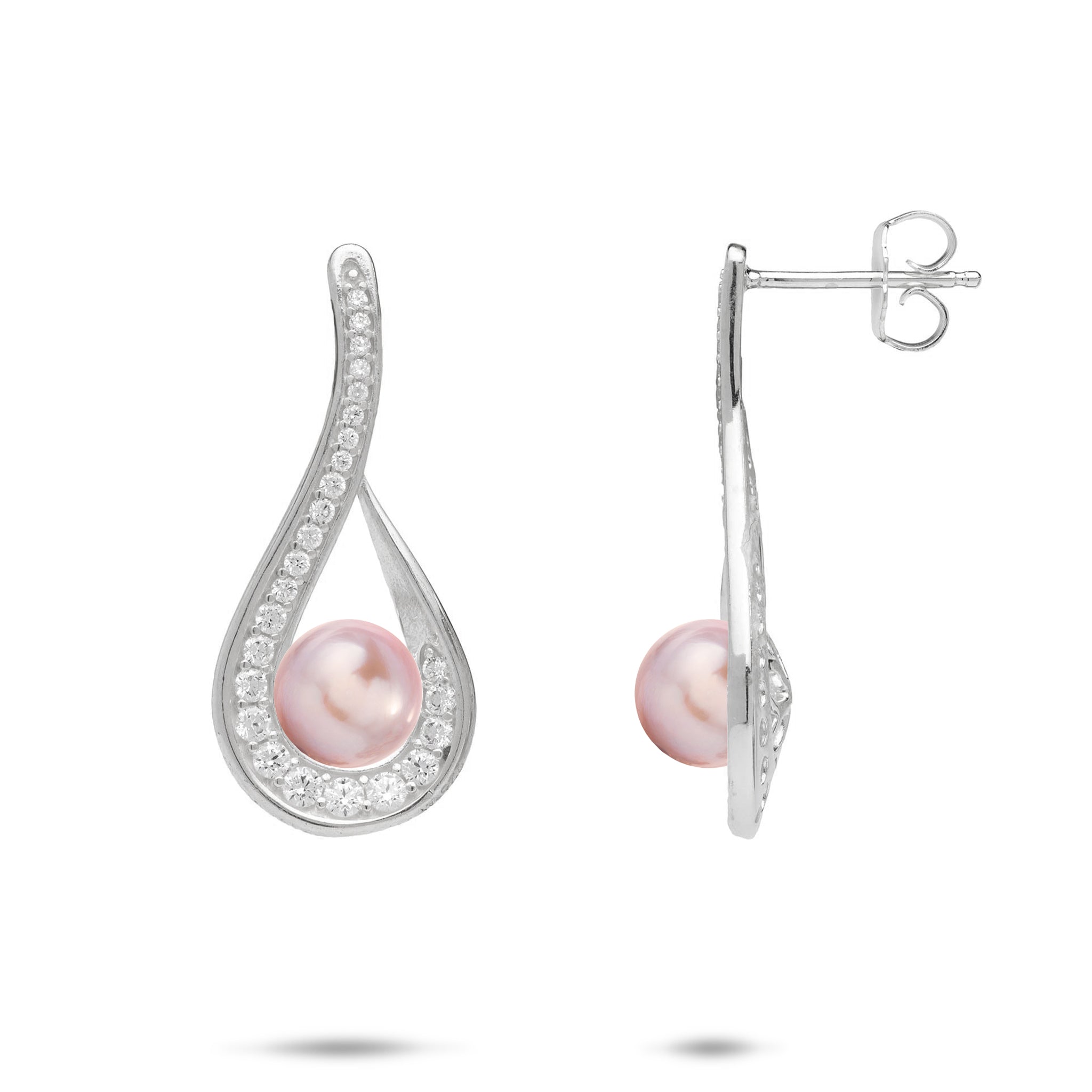 Pick A Pearl Earrings in Sterling Silver with Cubic Zirconia - 28mm
