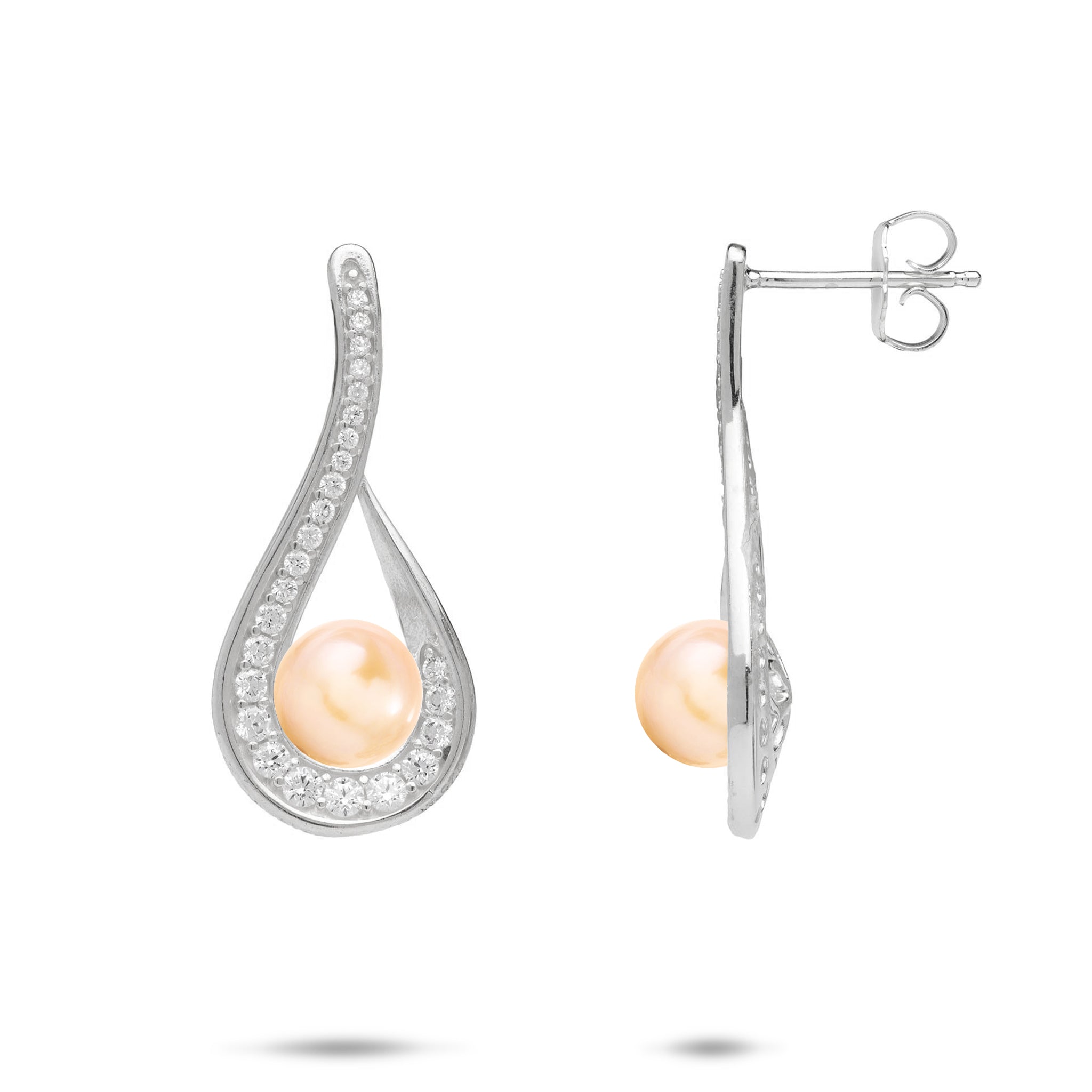 Pick A Pearl Earrings in Sterling Silver with Cubic Zirconia - 28mm