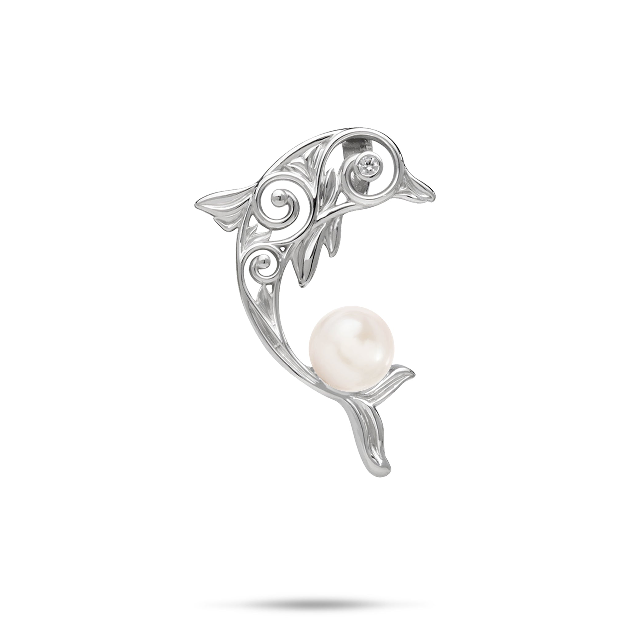 Pick A Pearl Living Heirloom Dolphin Pendant in Sterling Silver with CZ - 28mm