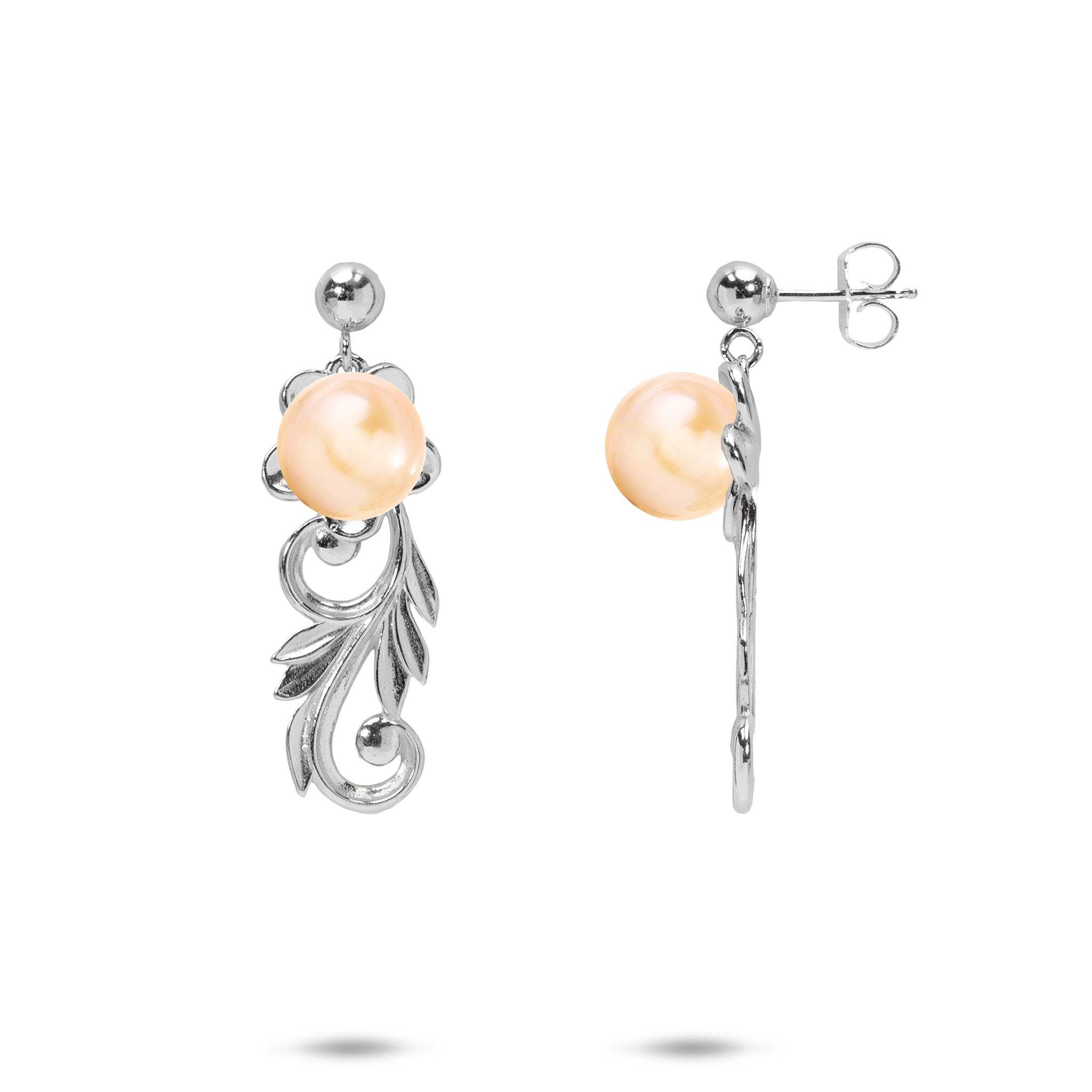 Pick A Pearl Hawaiian Heirloom Plumeria Scroll Earrings in Sterling Silver - 26mm