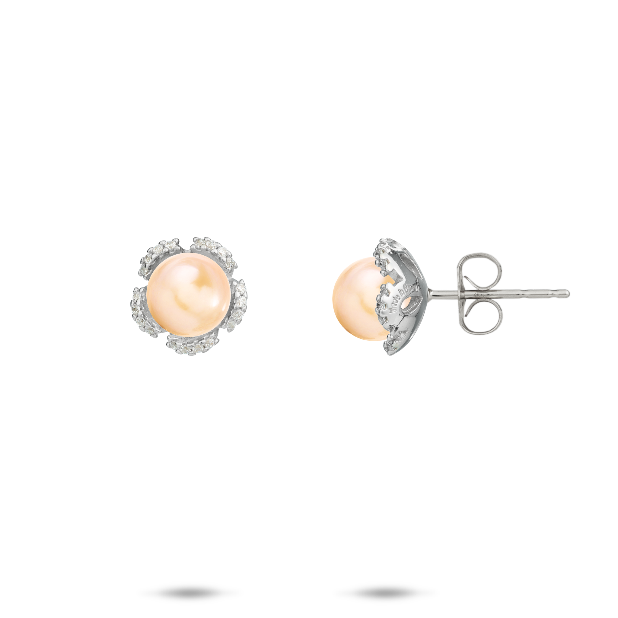 Pick A Pearl Plumeria Earrings in Sterling Silver with CZ
