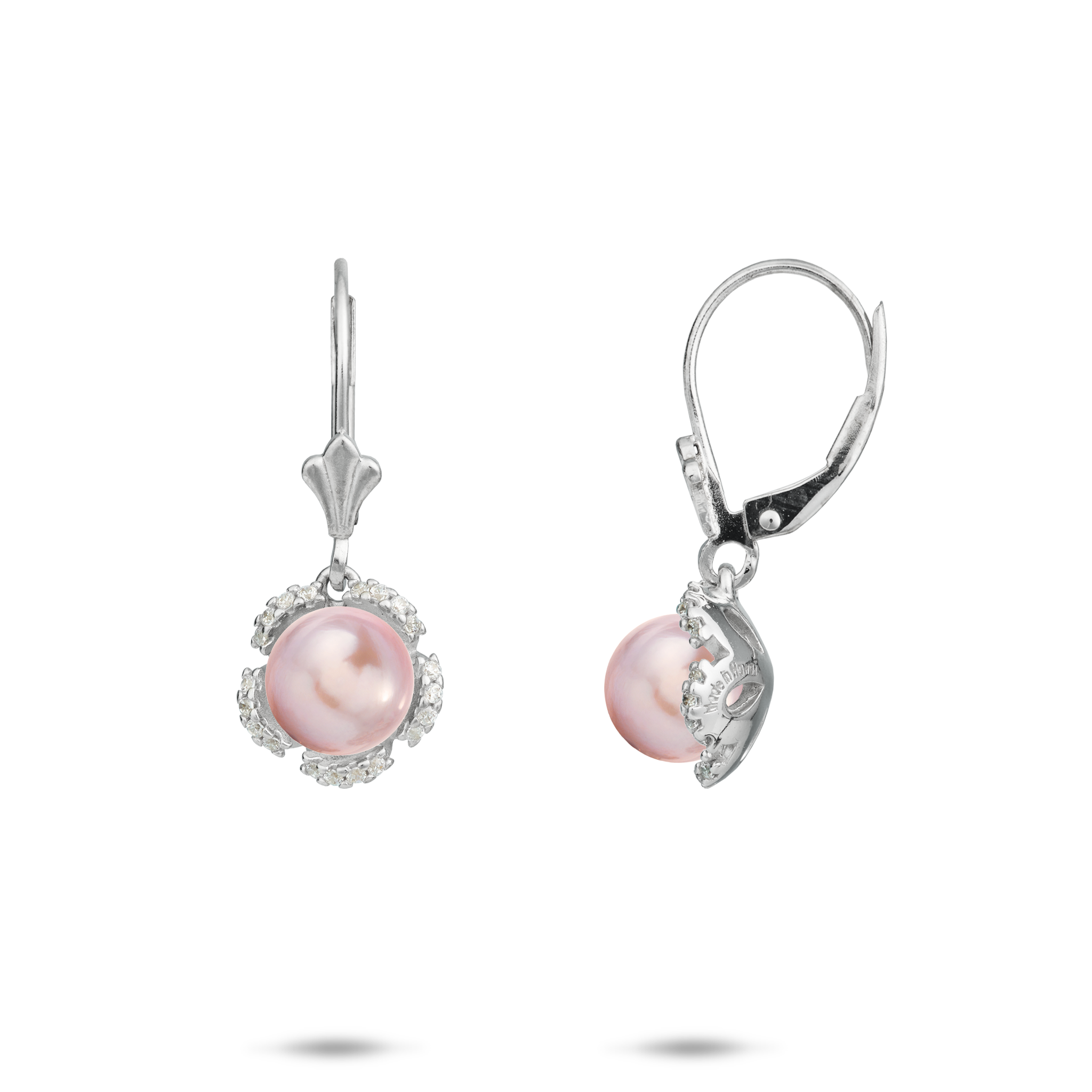Pick A Pearl Plumeria Earrings in Sterling Silver with Cubic Zirconia - 10mm