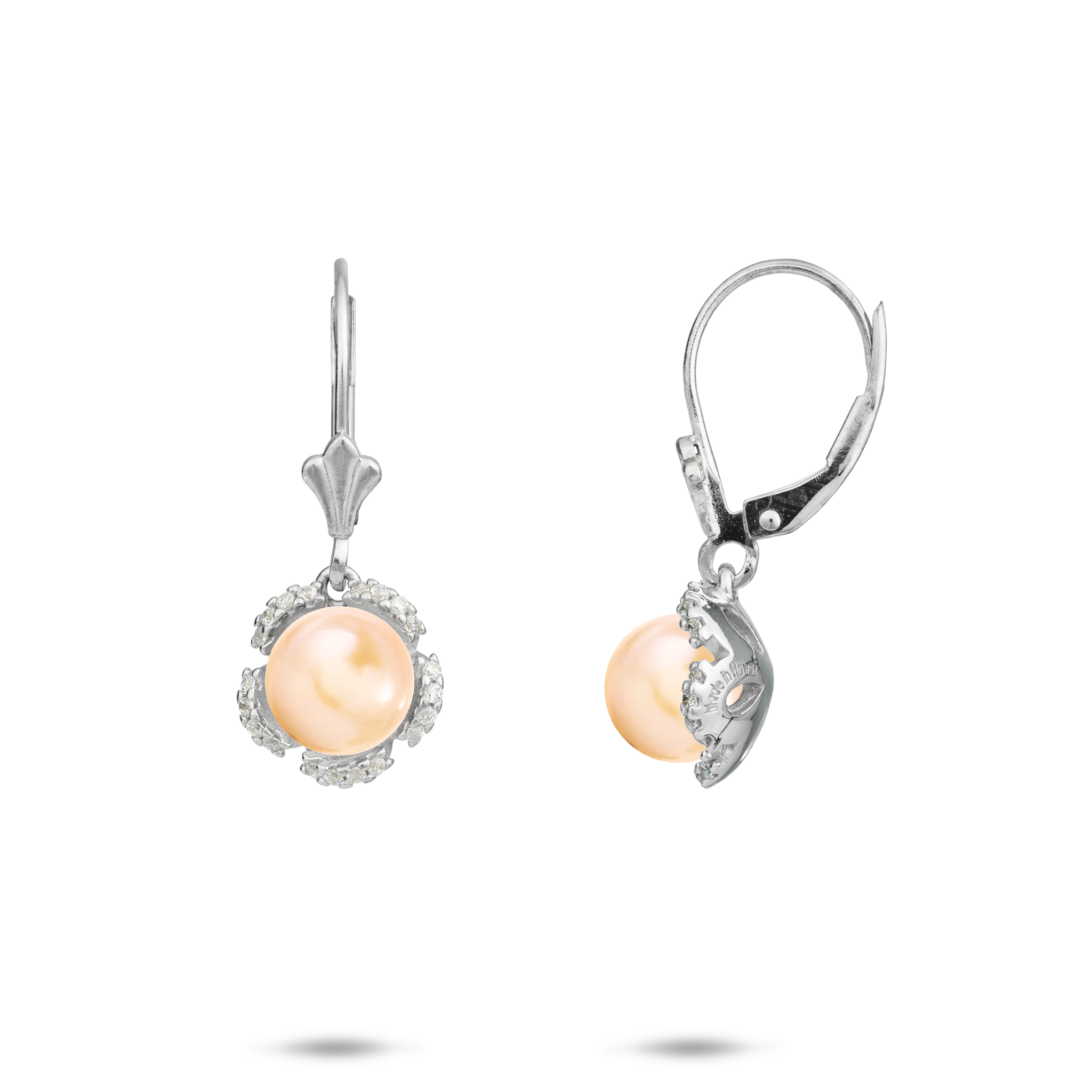 Pick A Pearl Plumeria Earrings in Sterling Silver with Cubic Zirconia - 10mm