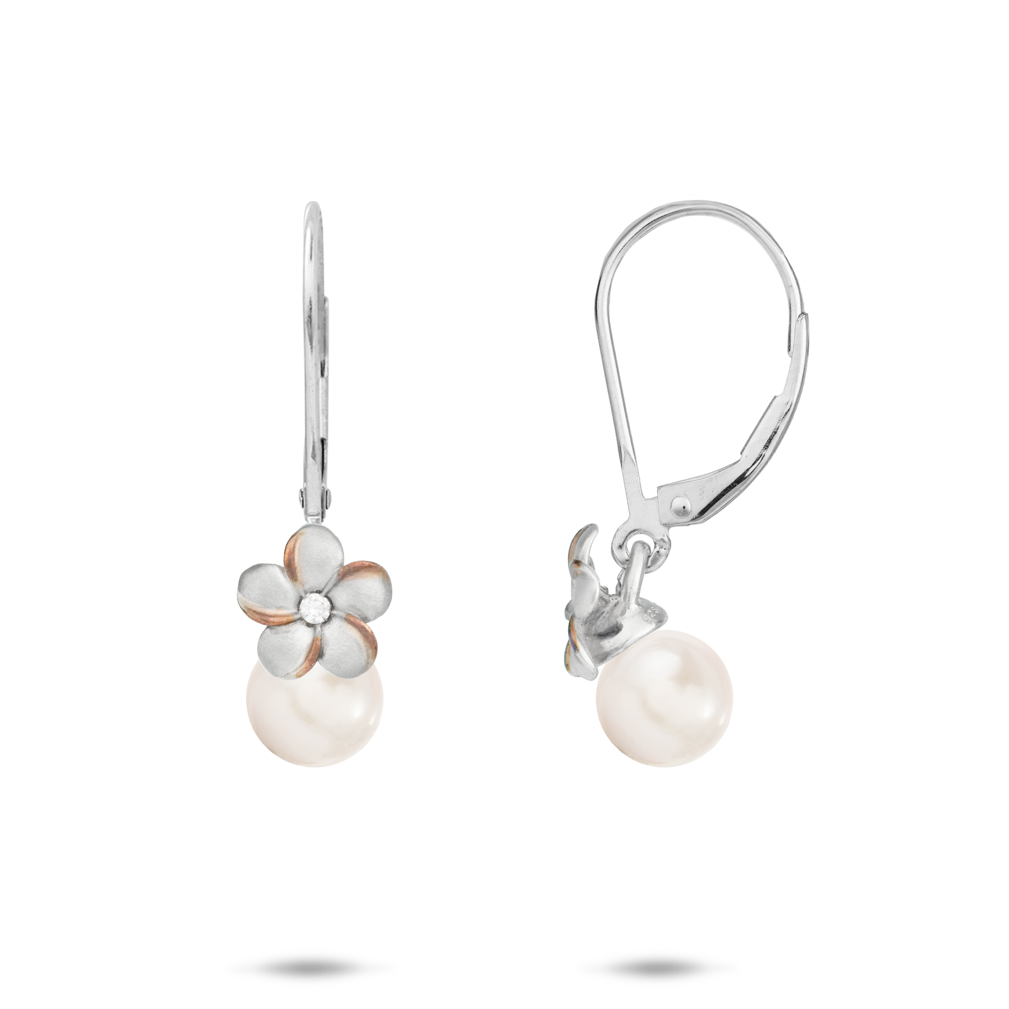 Pick A Pearl Plumeria Earrings in Sterling Silver with Cubic Zirconia - 8mm