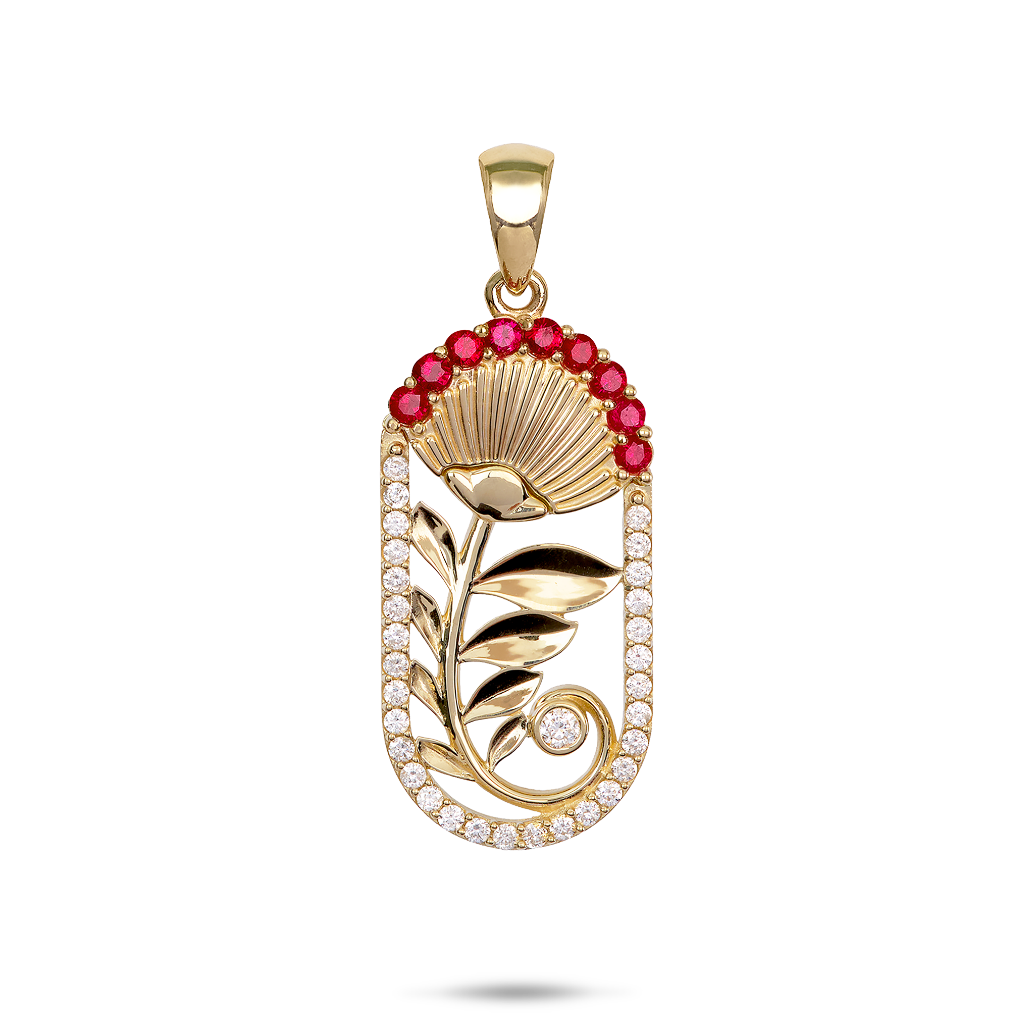 ʻŌhiʻa Lehua Ruby Pendant in Gold with Diamonds