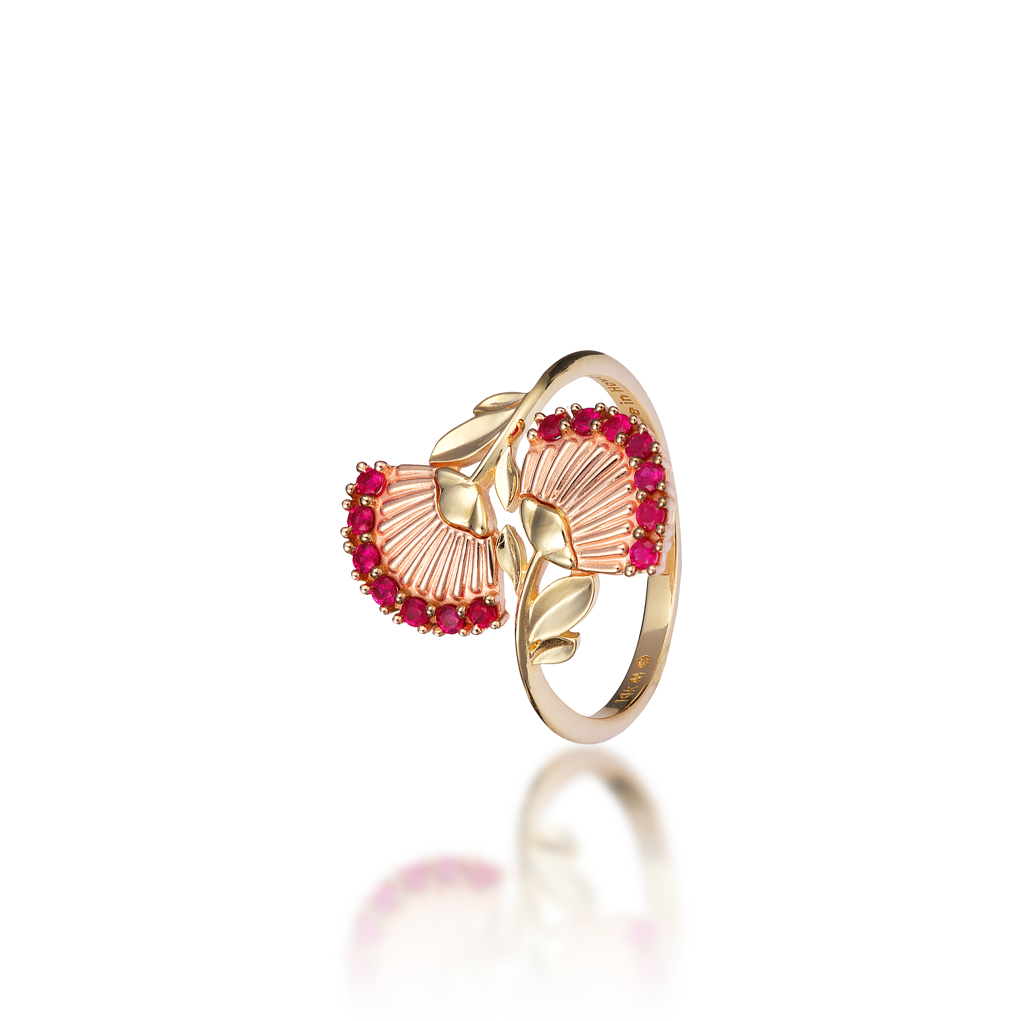 ʻŌhiʻa Lehua Ruby Ring in Two Tone Gold - 18mm