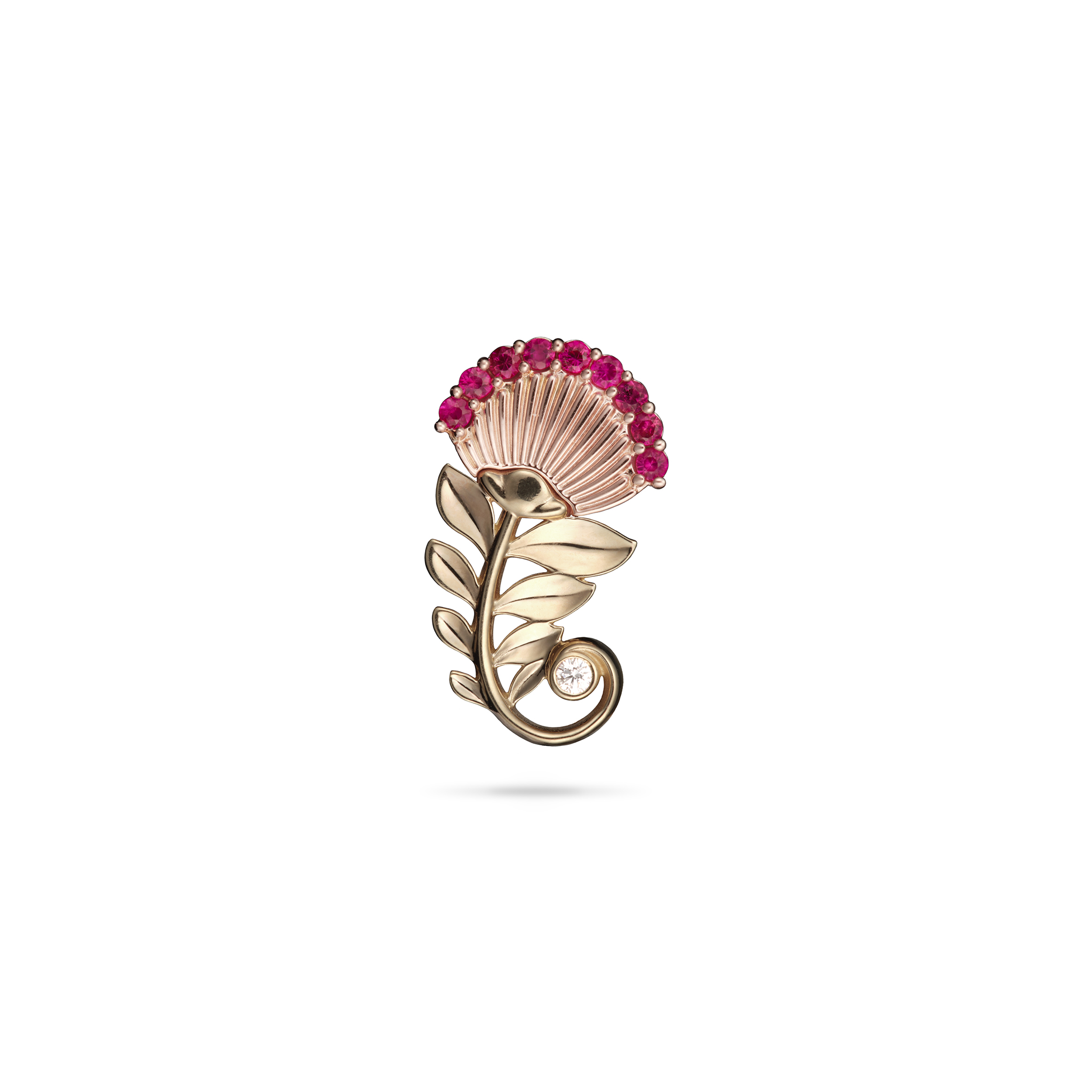 ʻŌhiʻa Lehua Ruby Pendant in Two Tone Gold with Diamonds - 24mm