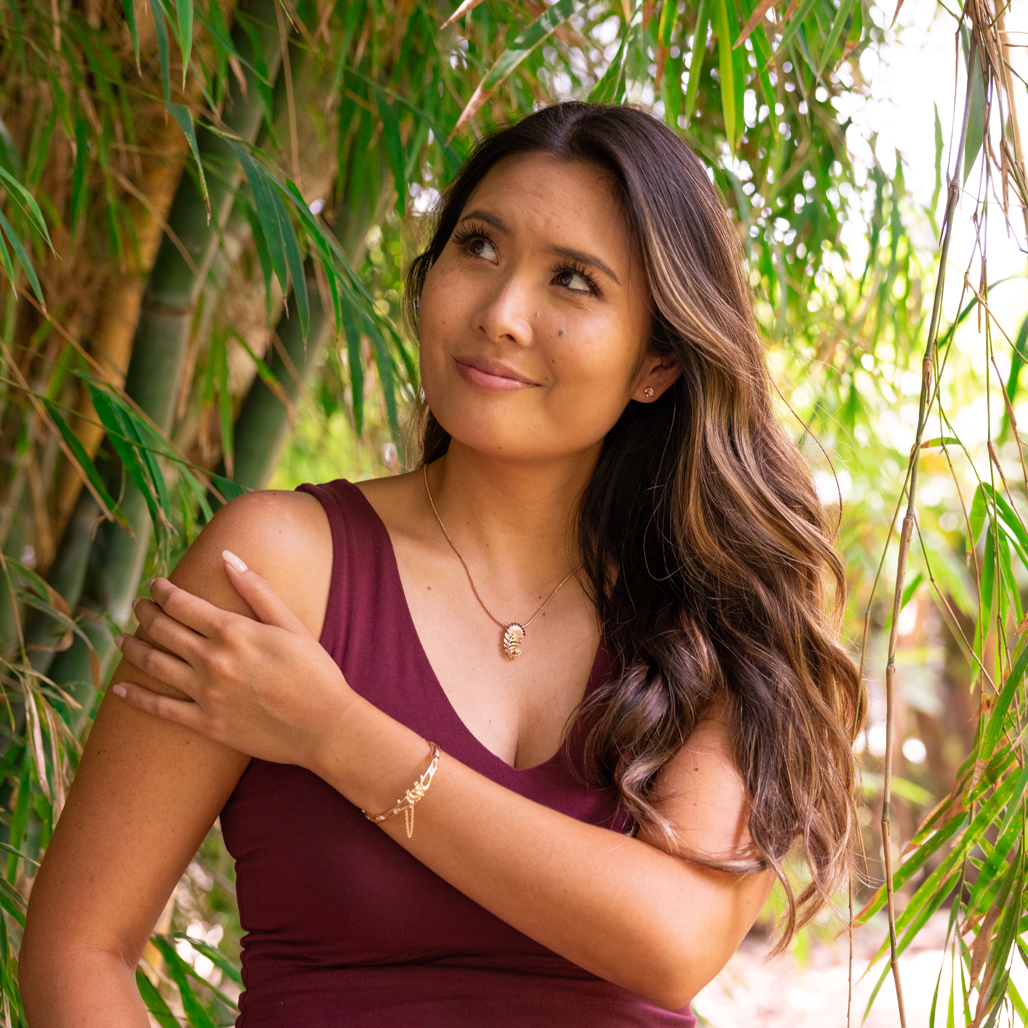ʻŌhiʻa Lehua Ruby Pendant in Two Tone Gold with Diamonds - 24mm