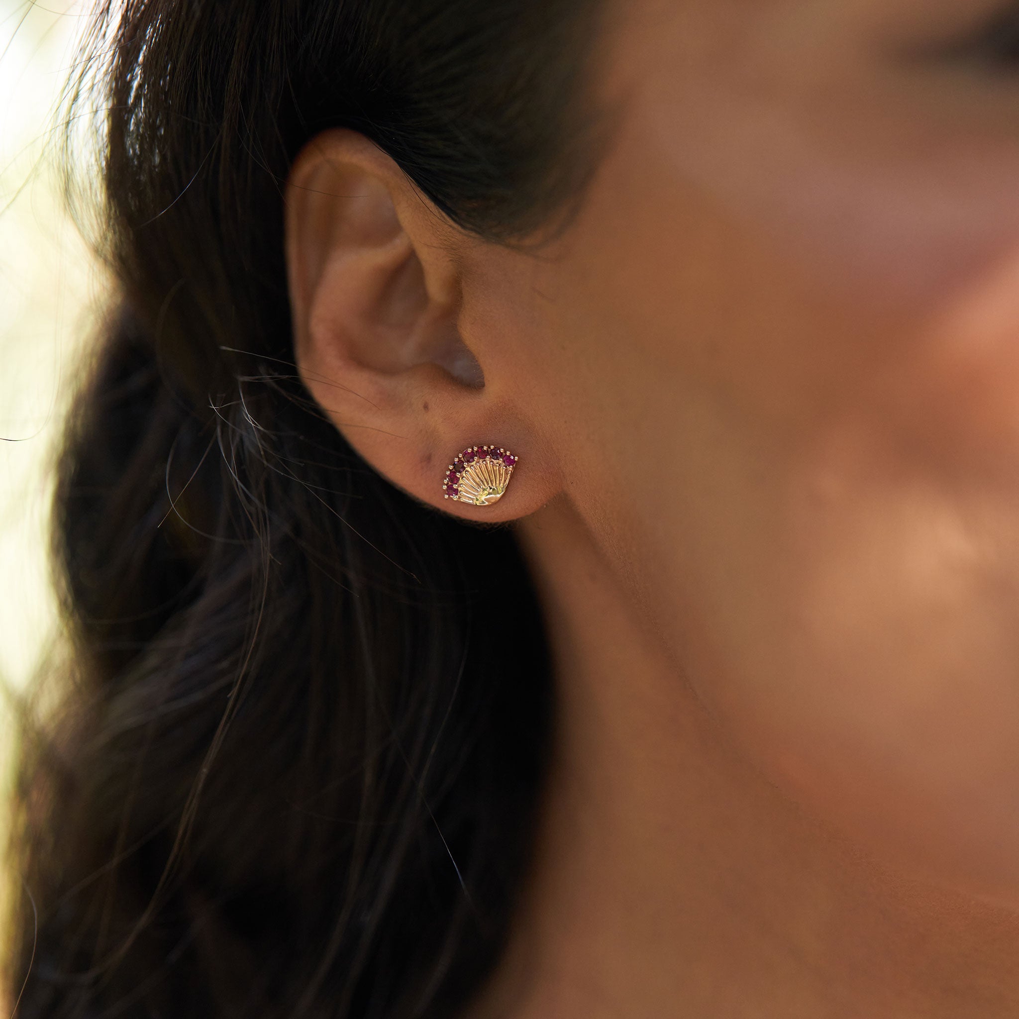 ʻŌhiʻa Lehua Ruby Earrings in Two Tone Gold - 11mm