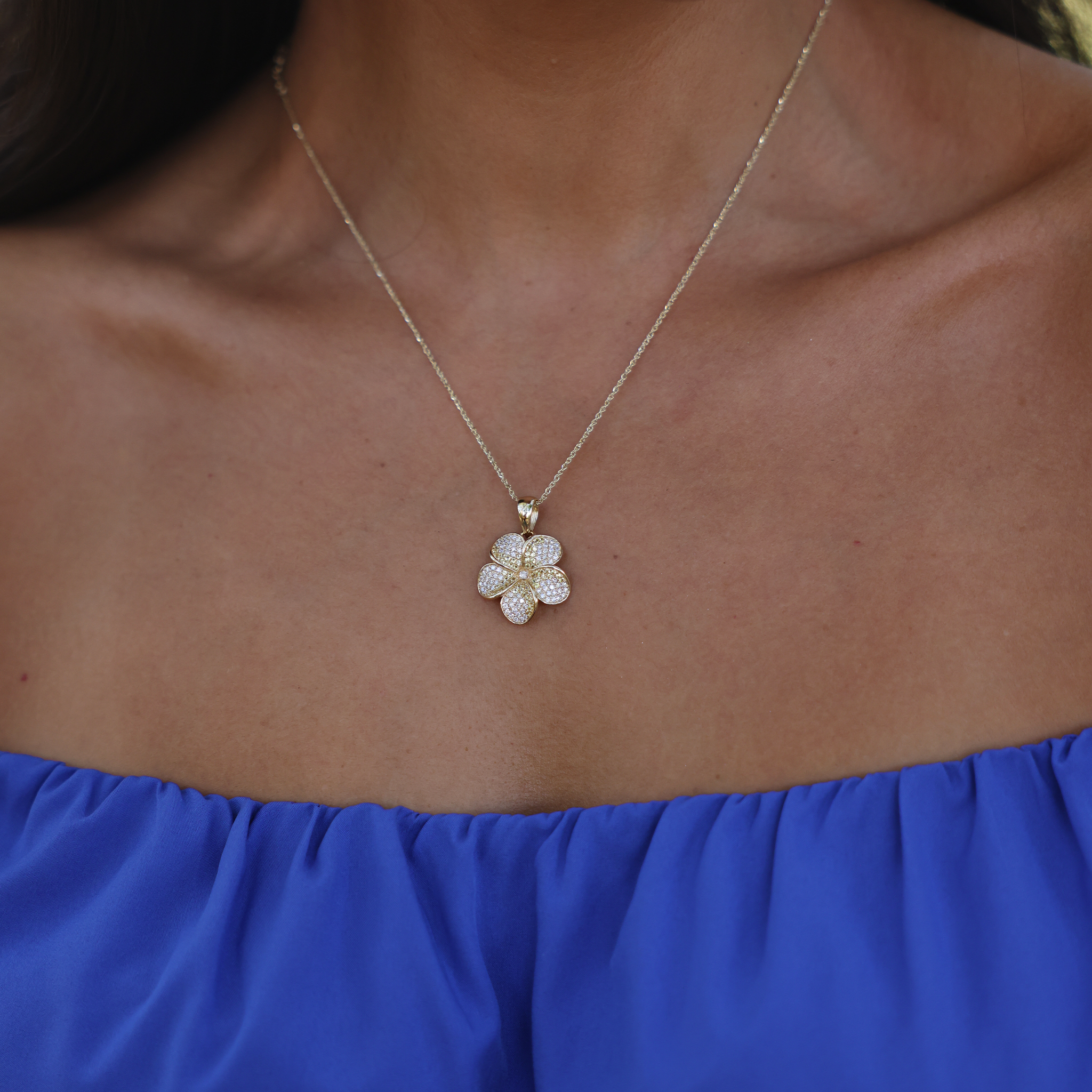 Plumeria Yellow Sapphire Pendant in Gold with Diamonds - 20mm