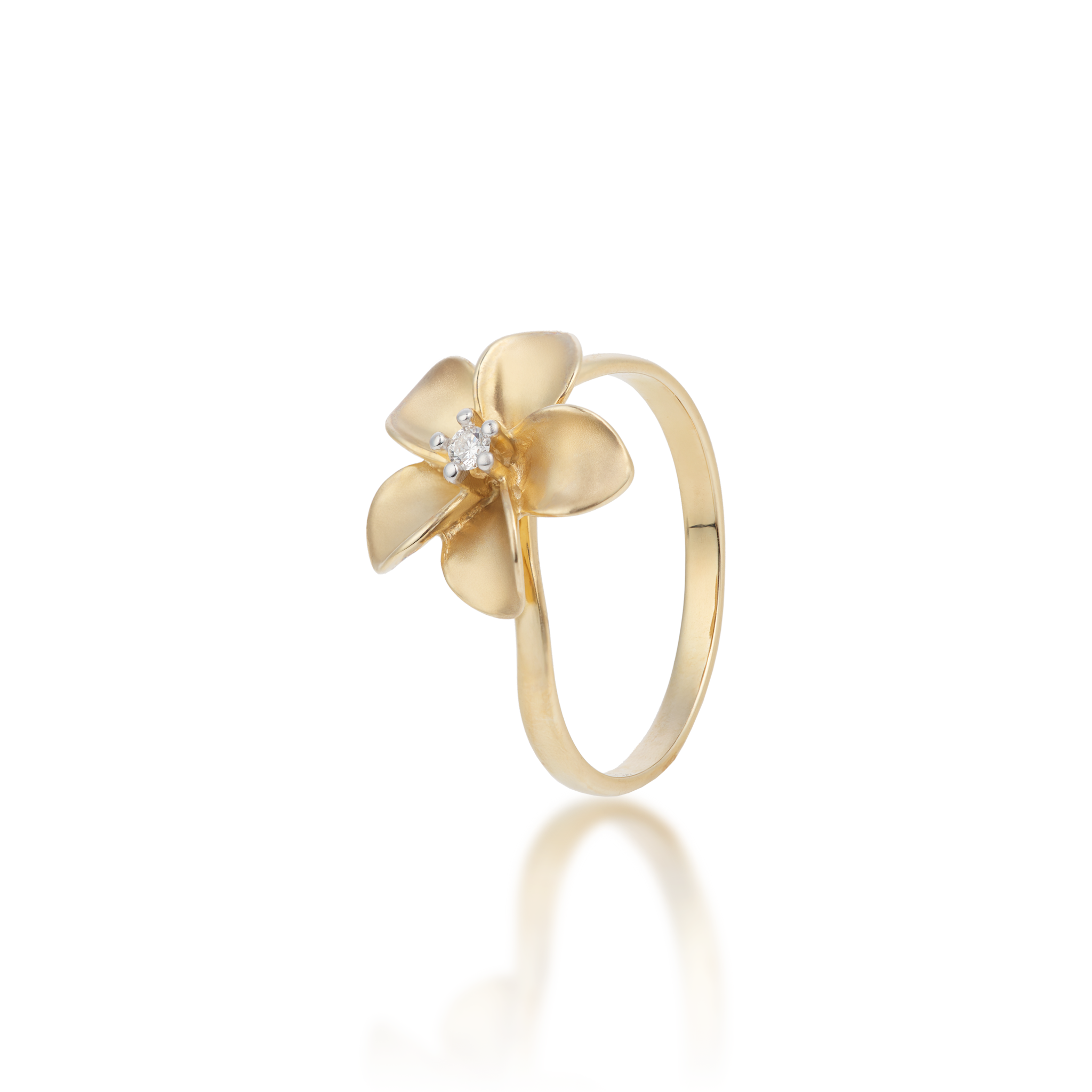 Plumeria Ring in Gold with Diamond - 13mm