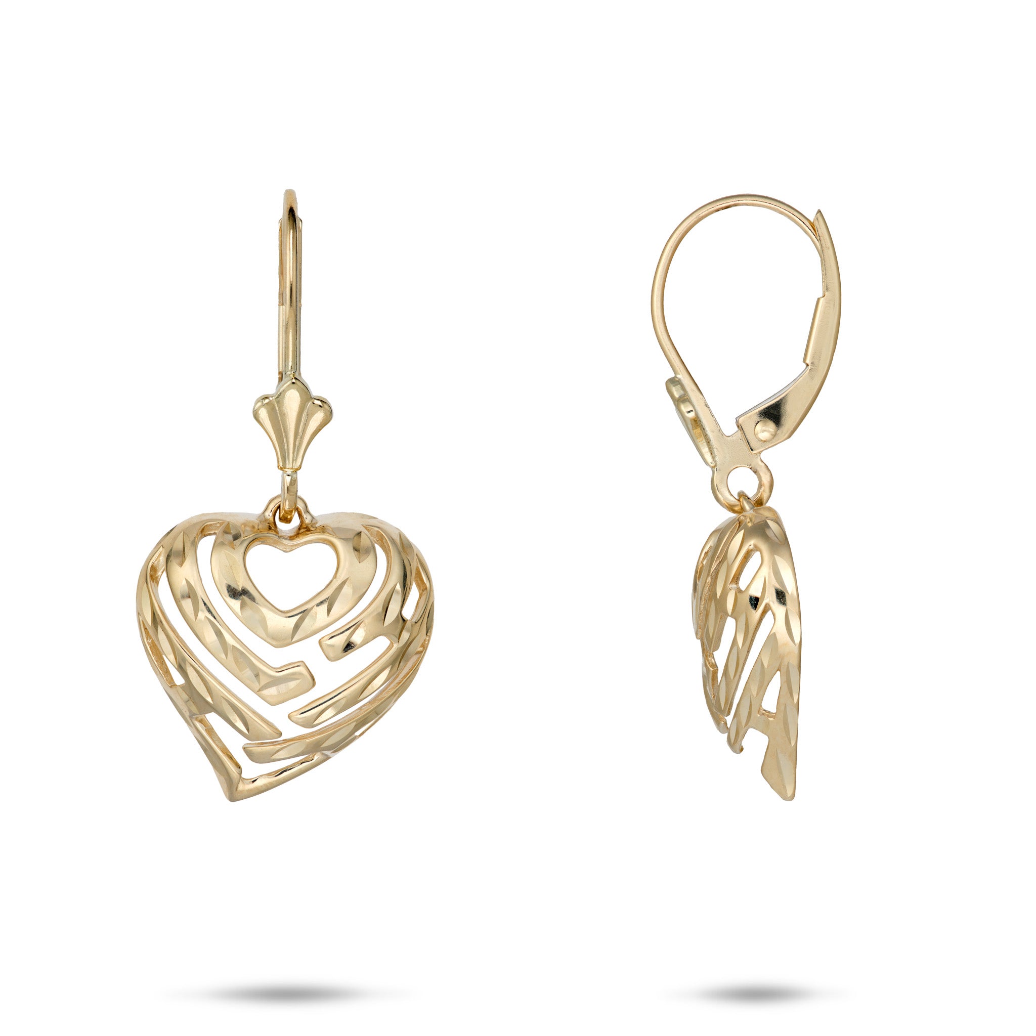 15mm Aloha Heart Fleur de Lis Leverback Earrings in 14k Yellow Gold