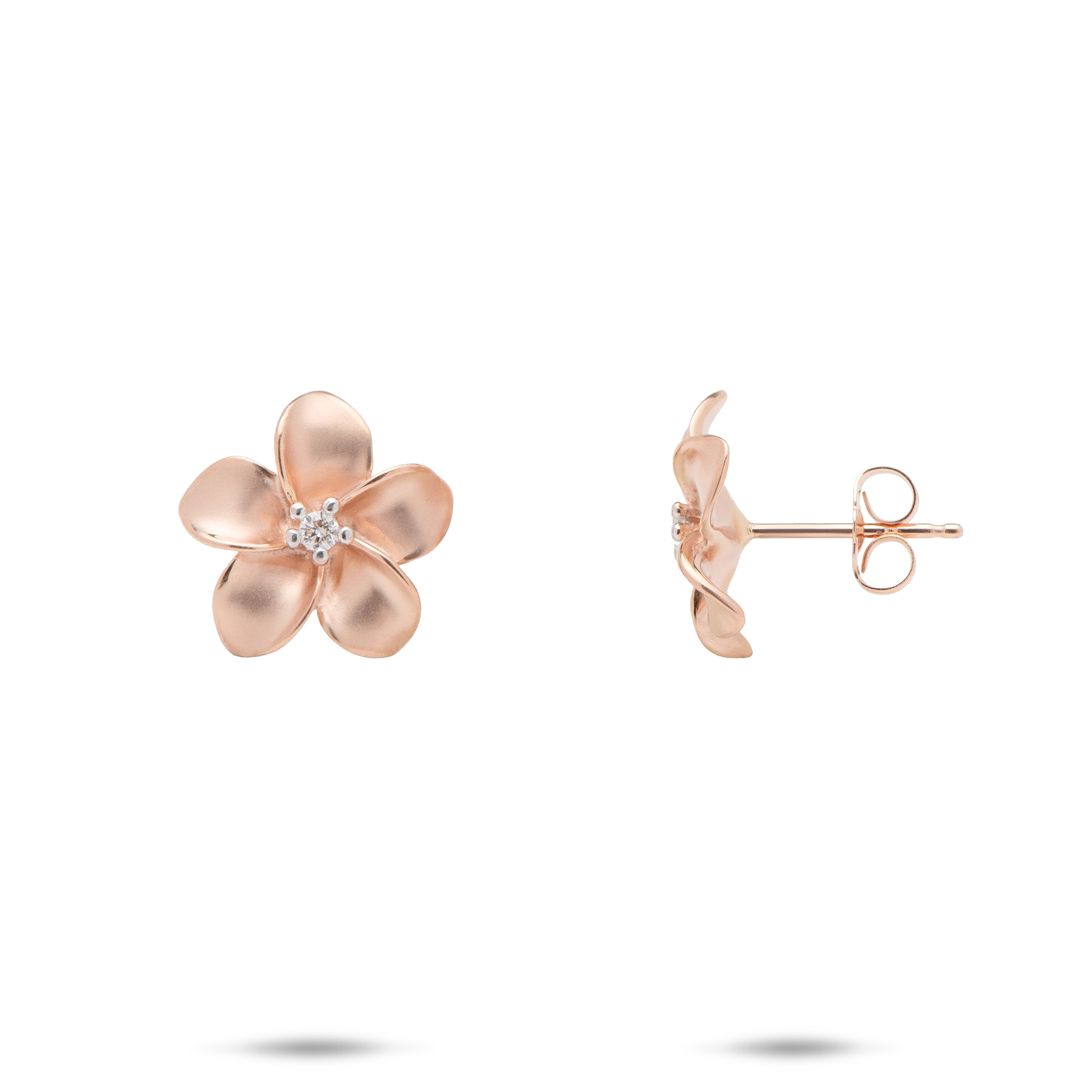 Plumeria Earrings in Rose Gold with Diamonds - 13mm