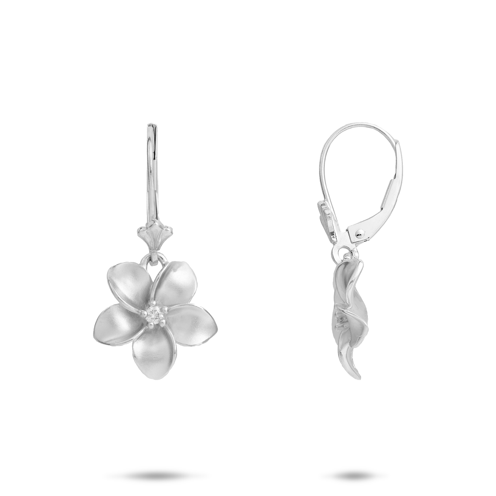 Plumeria Earrings in White Gold with Diamonds - 13mm