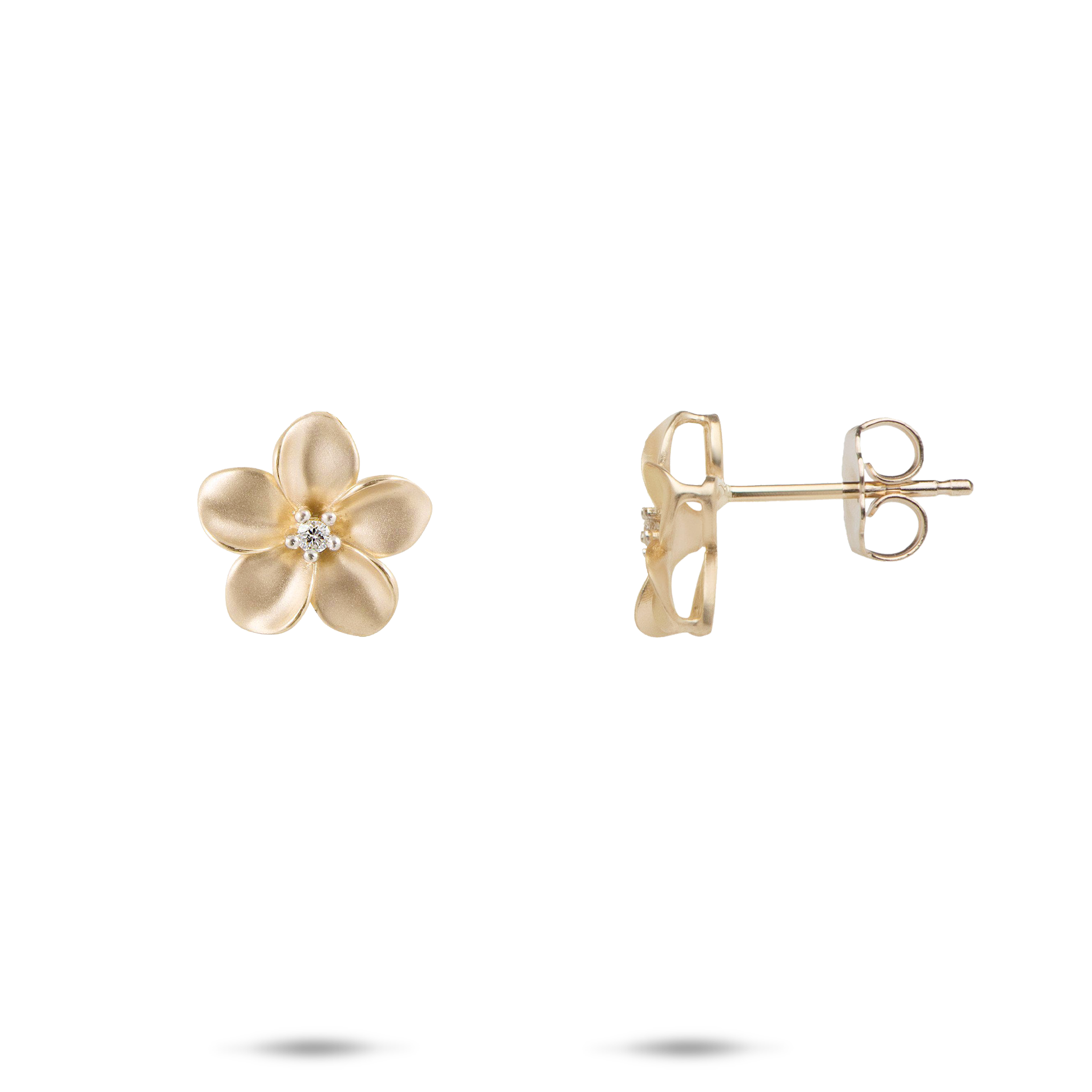 Plumeria Earrings in Gold with Diamonds - 11mm