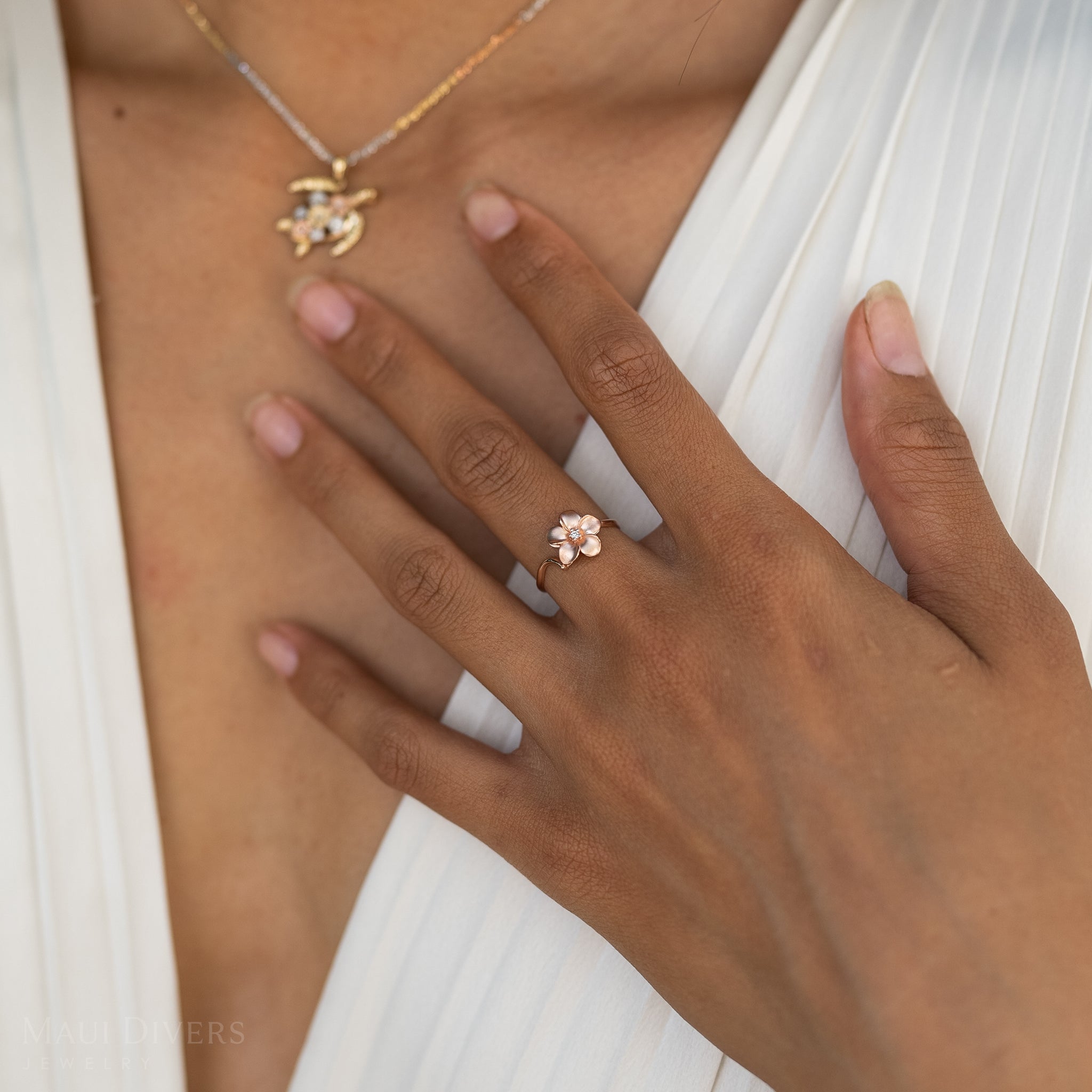 Plumeria Ring in Rose Gold with Diamond - 11mm