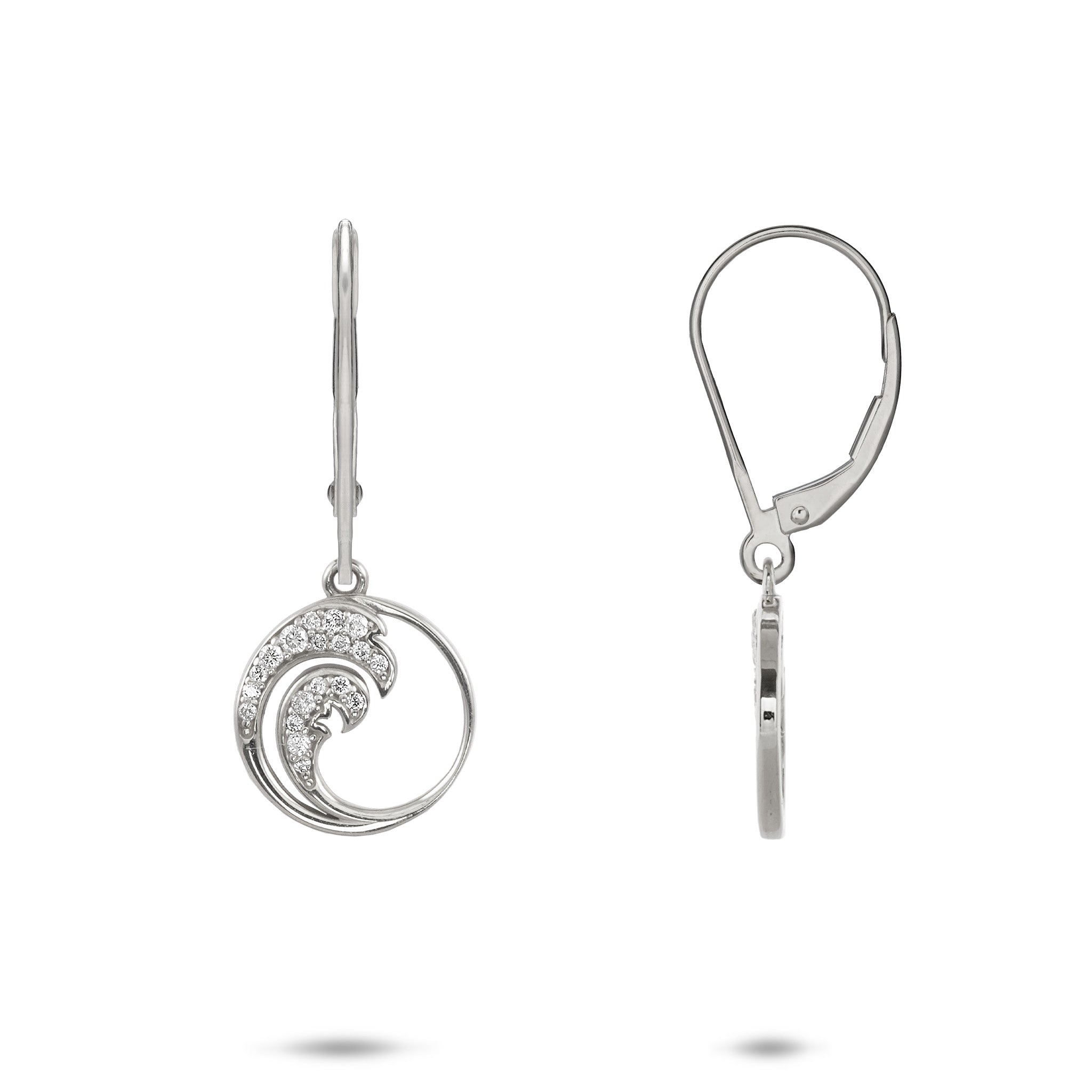 12mm Nalu Earrings in 14k White Gold with Diamonds on a white background