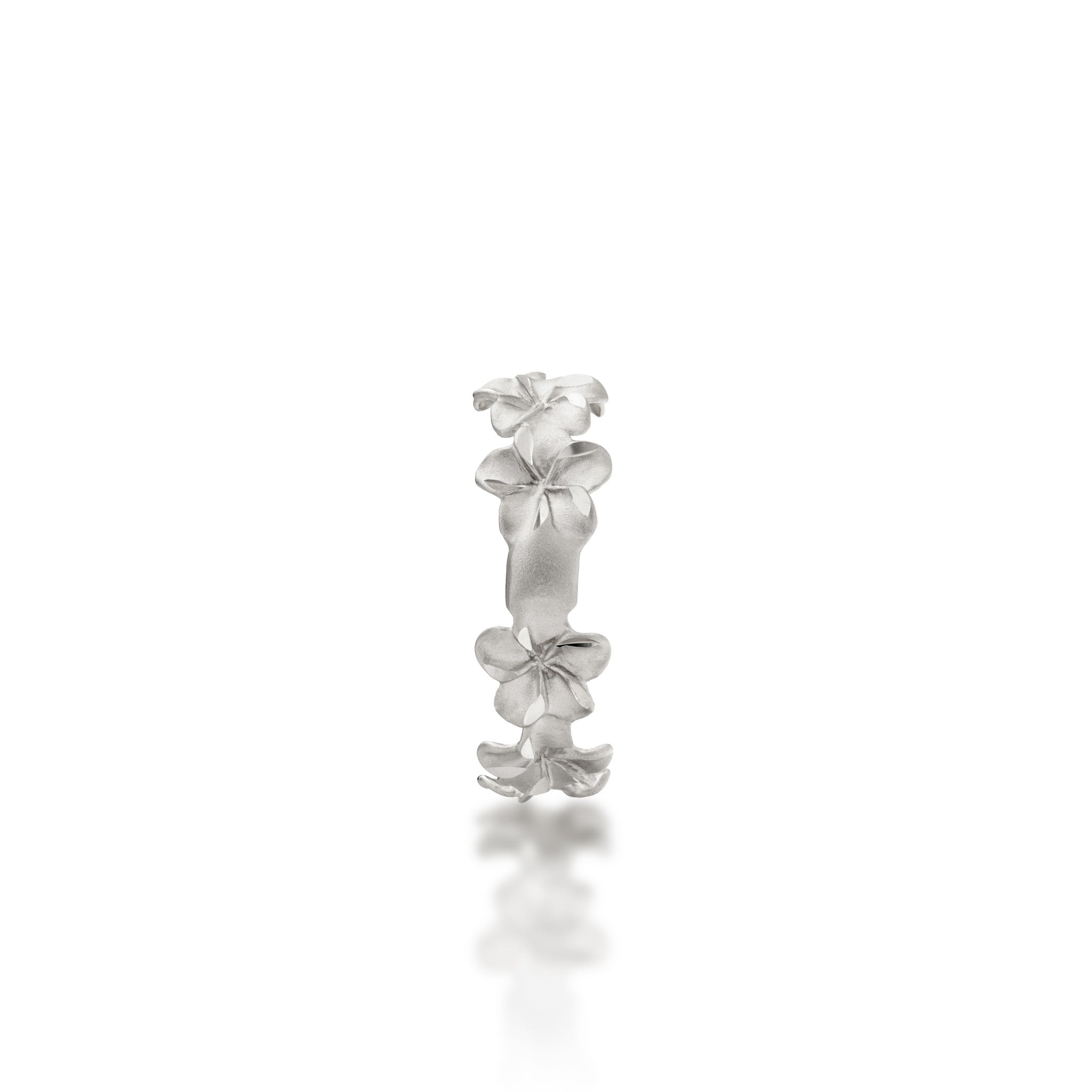 Backside view of the 6mm Plumeria Eternity Ring in 14k White Gold with Diamonds