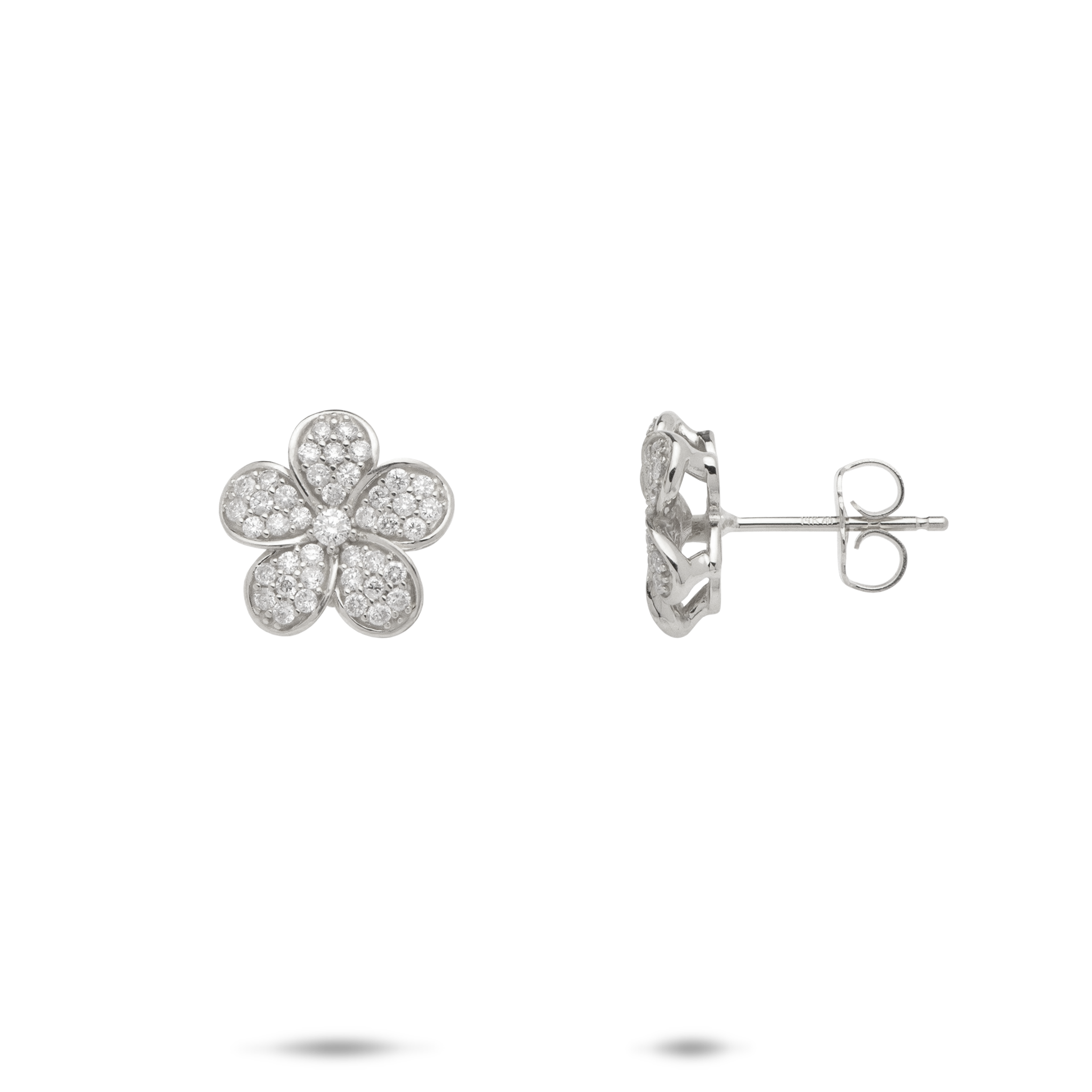 Plumeria Earrings in White Gold with Diamonds - 11mm