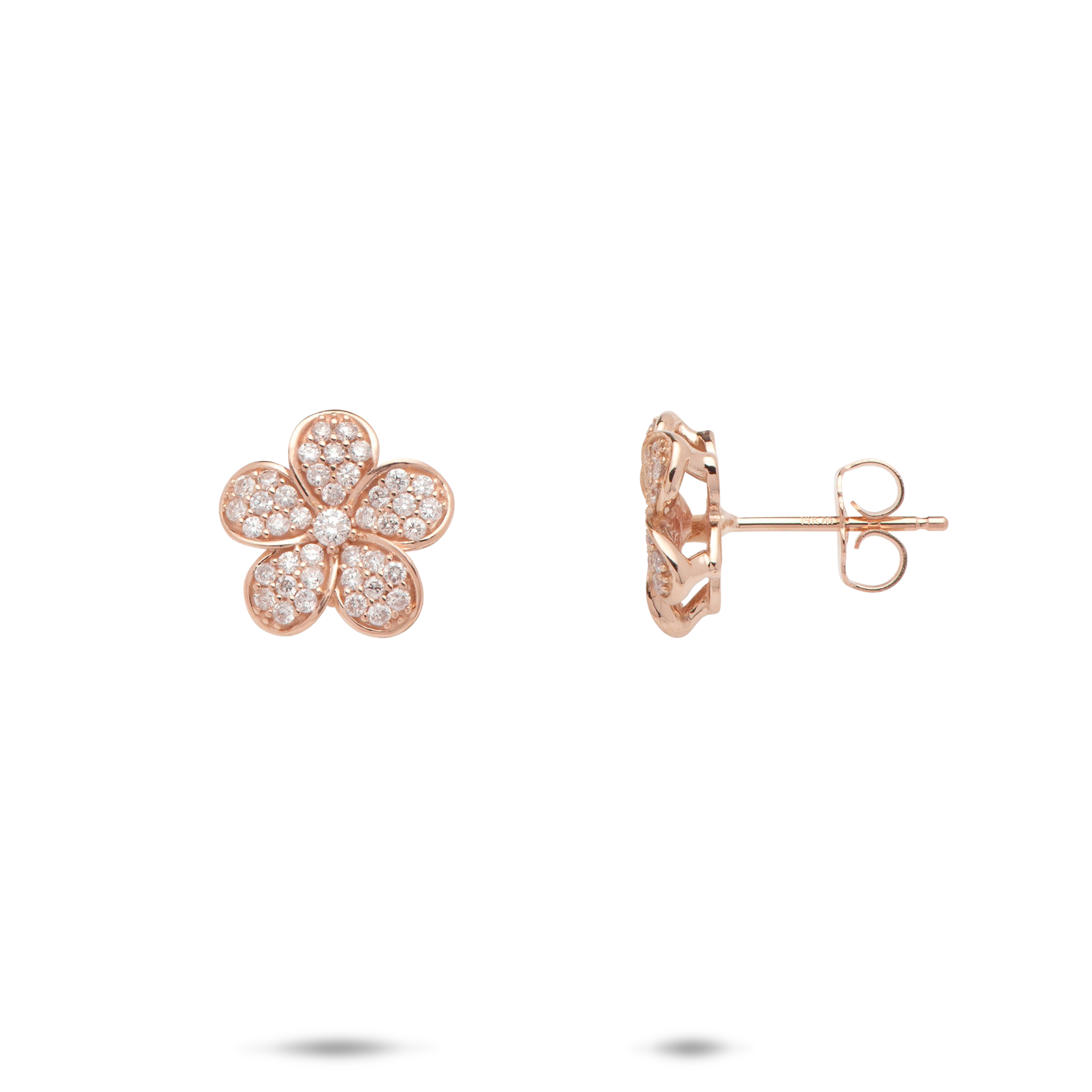 Plumeria Earrings in Rose Gold with Diamonds - 11mm