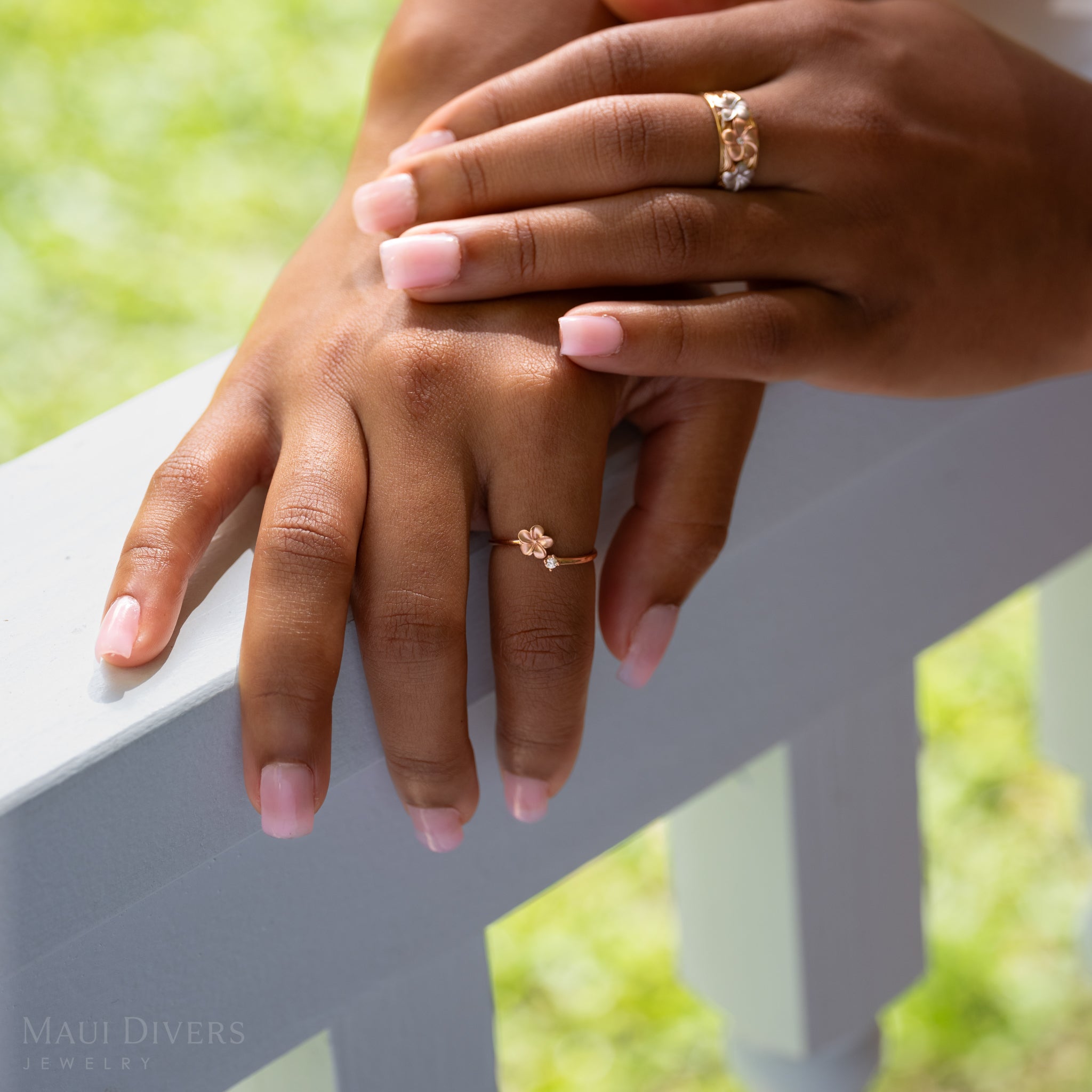 Plumeria Ring in Rose Gold with Diamond - 6mm