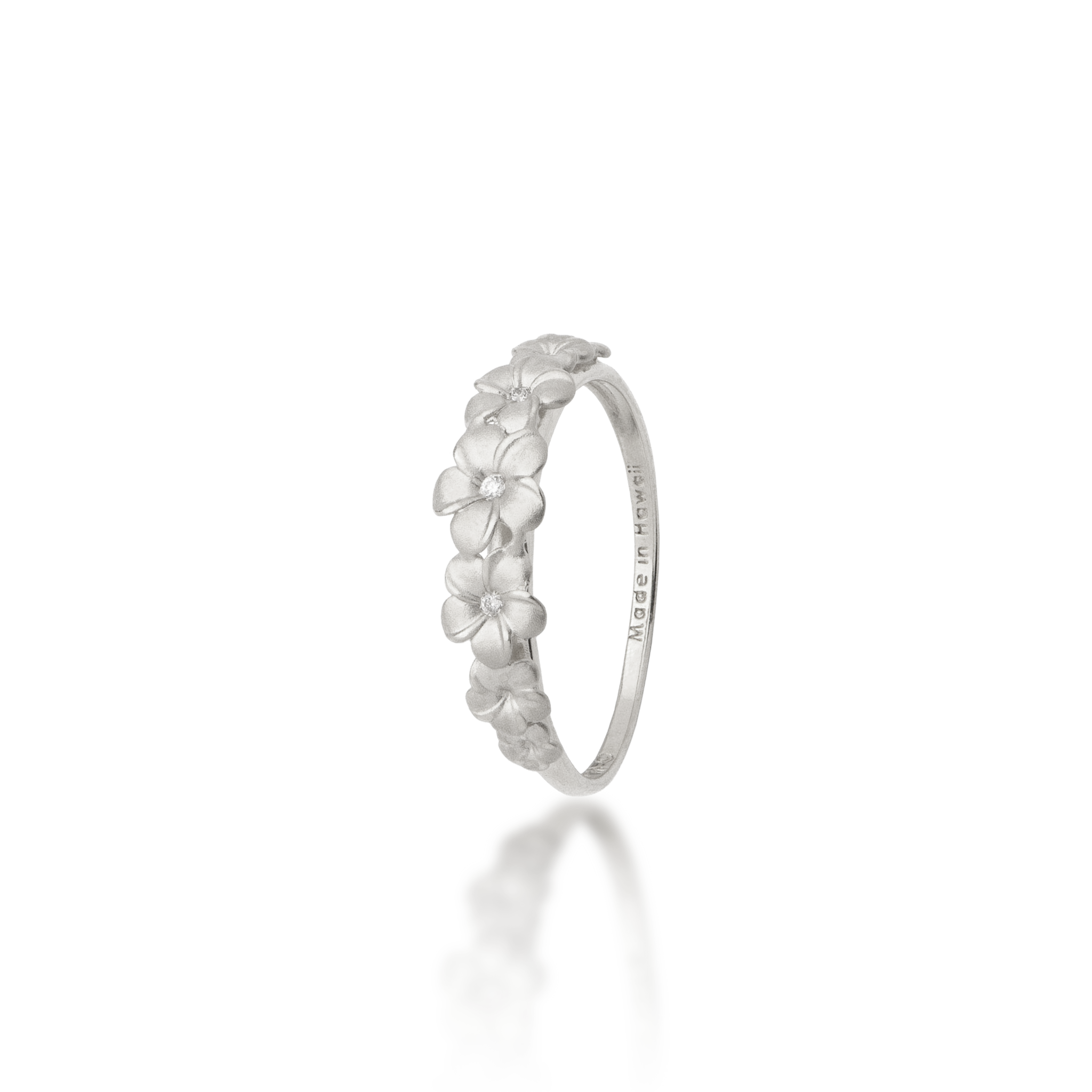 Plumeria Ring in White Gold with Diamonds - 6mm
