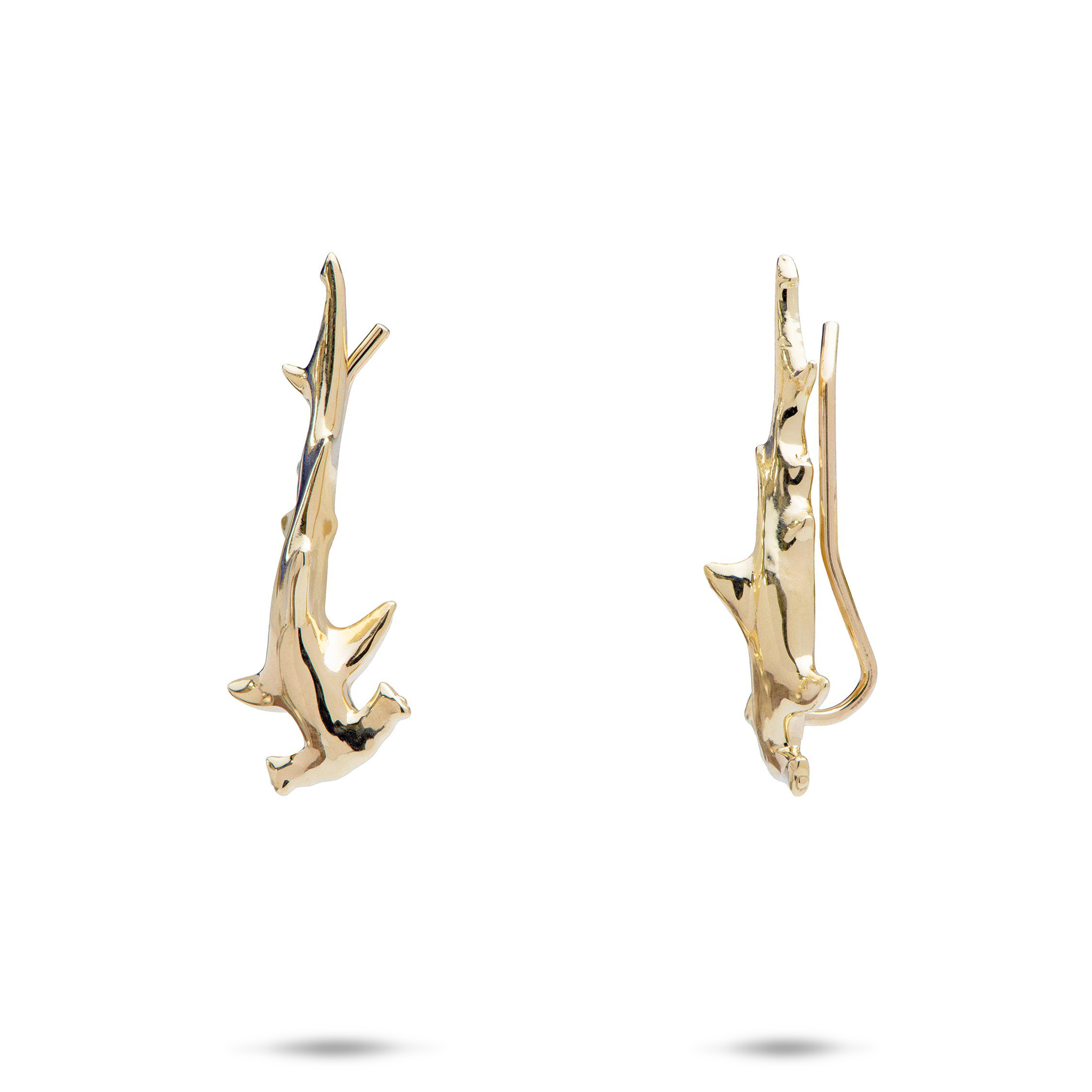 Hammerhead Shark Climber Earrings in Gold - 26mm