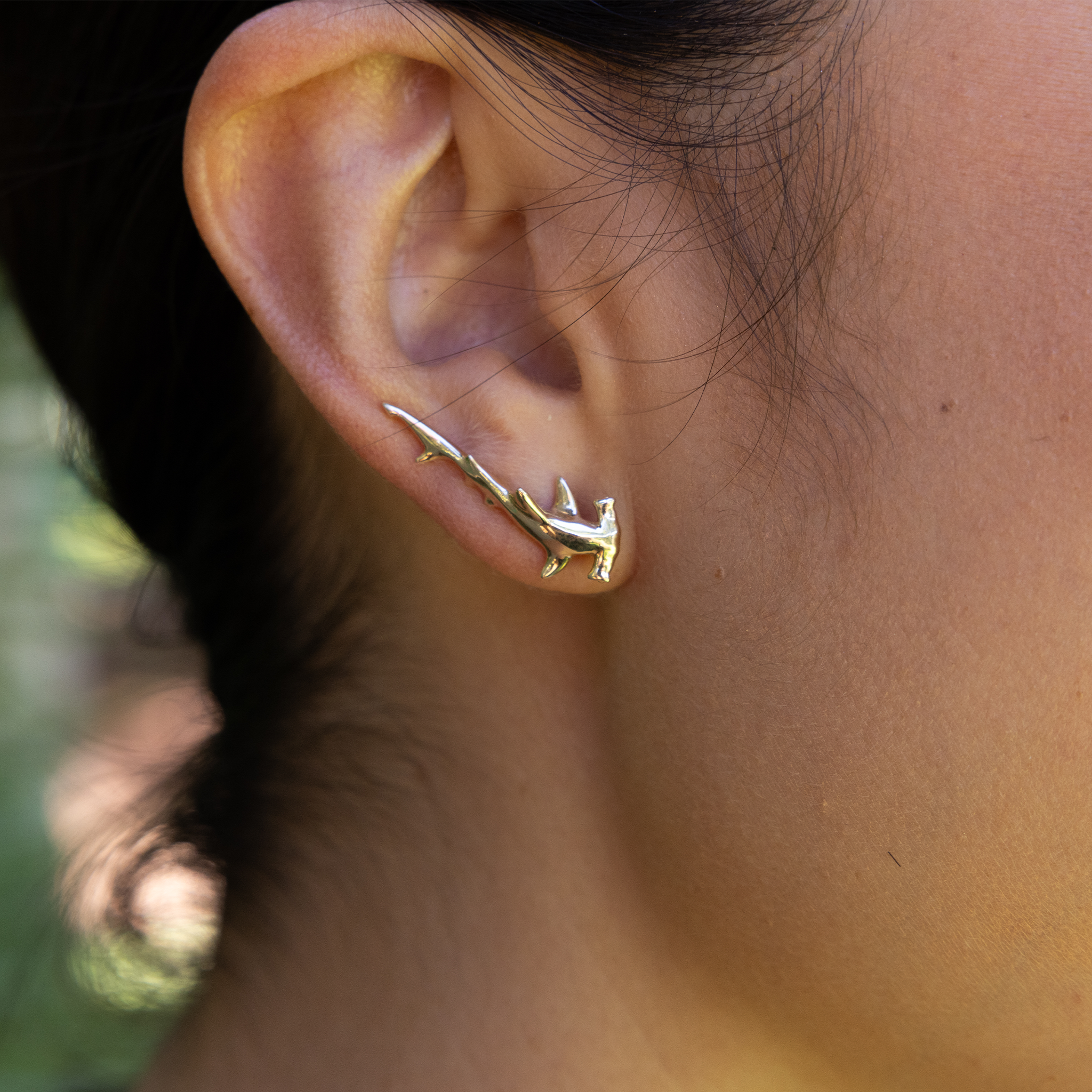 Hammerhead Shark Climber Earrings in Gold - 26mm