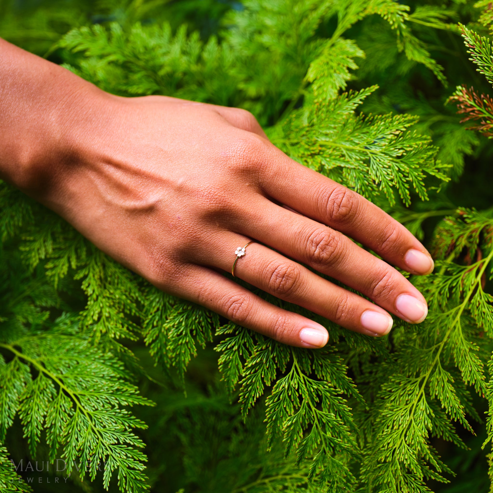Plumeria Ring in Two Tone Gold with Diamond - 5mm