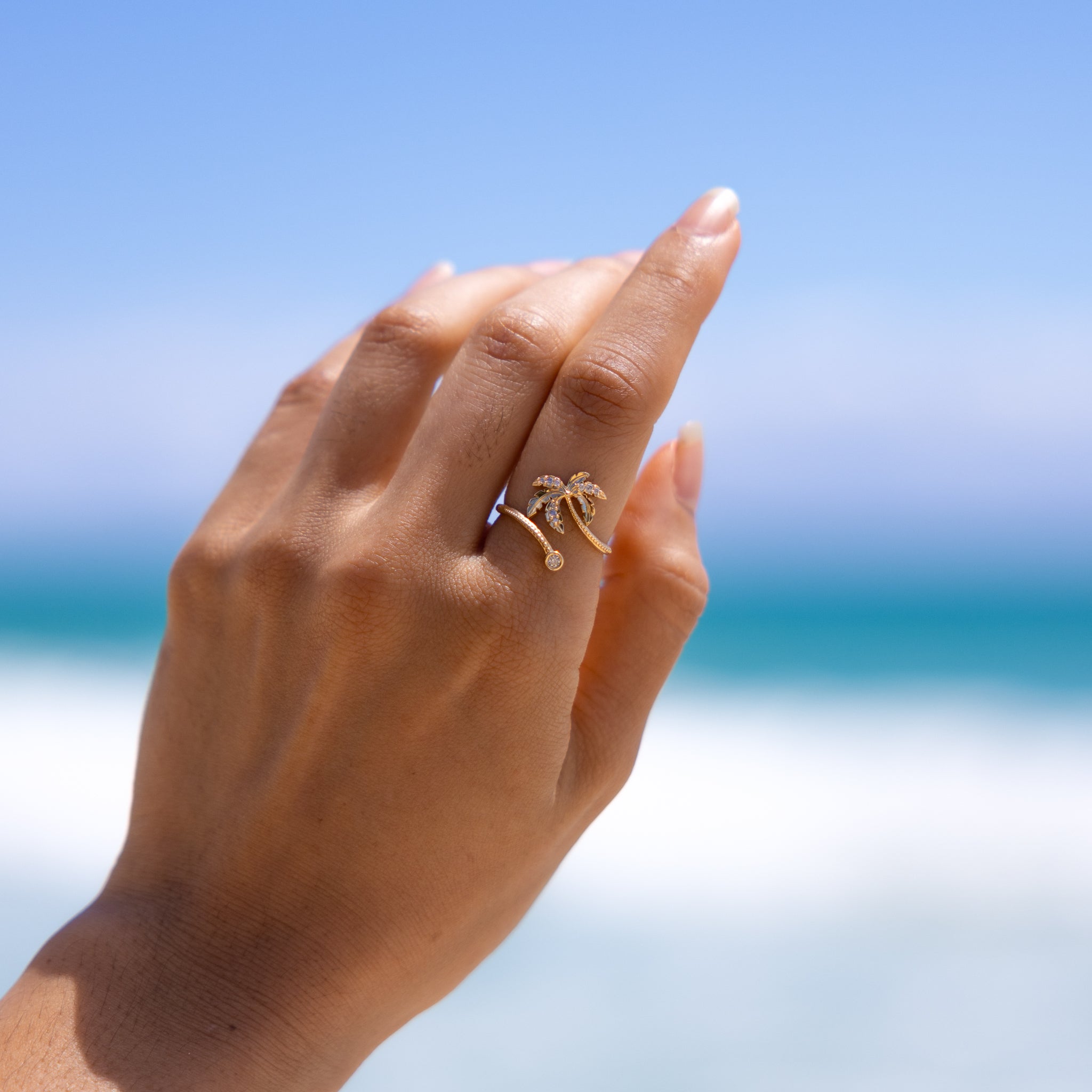 Paradise Palms - Palm Tree Ring in Gold with Diamonds - 18mm