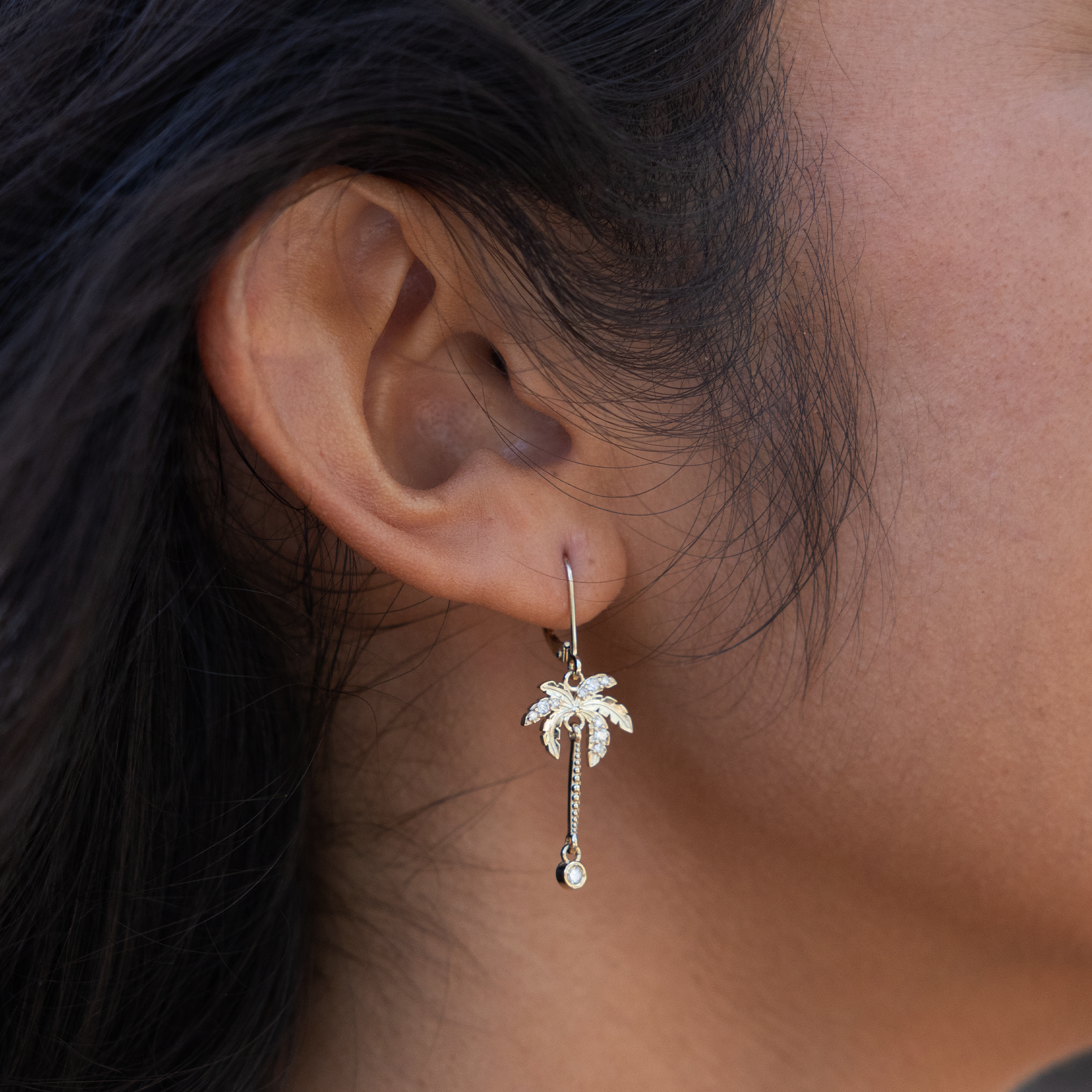 Paradise Palms - Palm Tree Earrings in Gold with Diamonds - 24mm