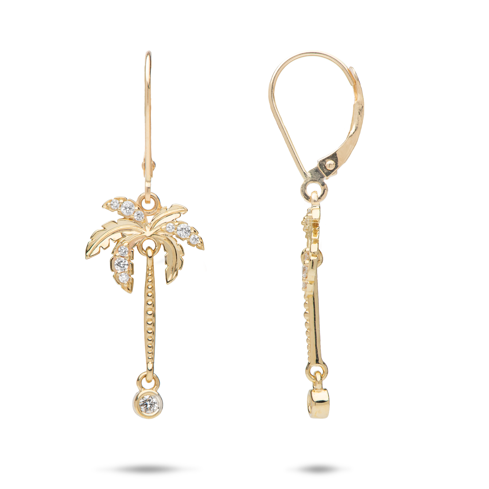 Paradise Palms - Palm Tree Earrings in Gold with Diamonds - 24mm
