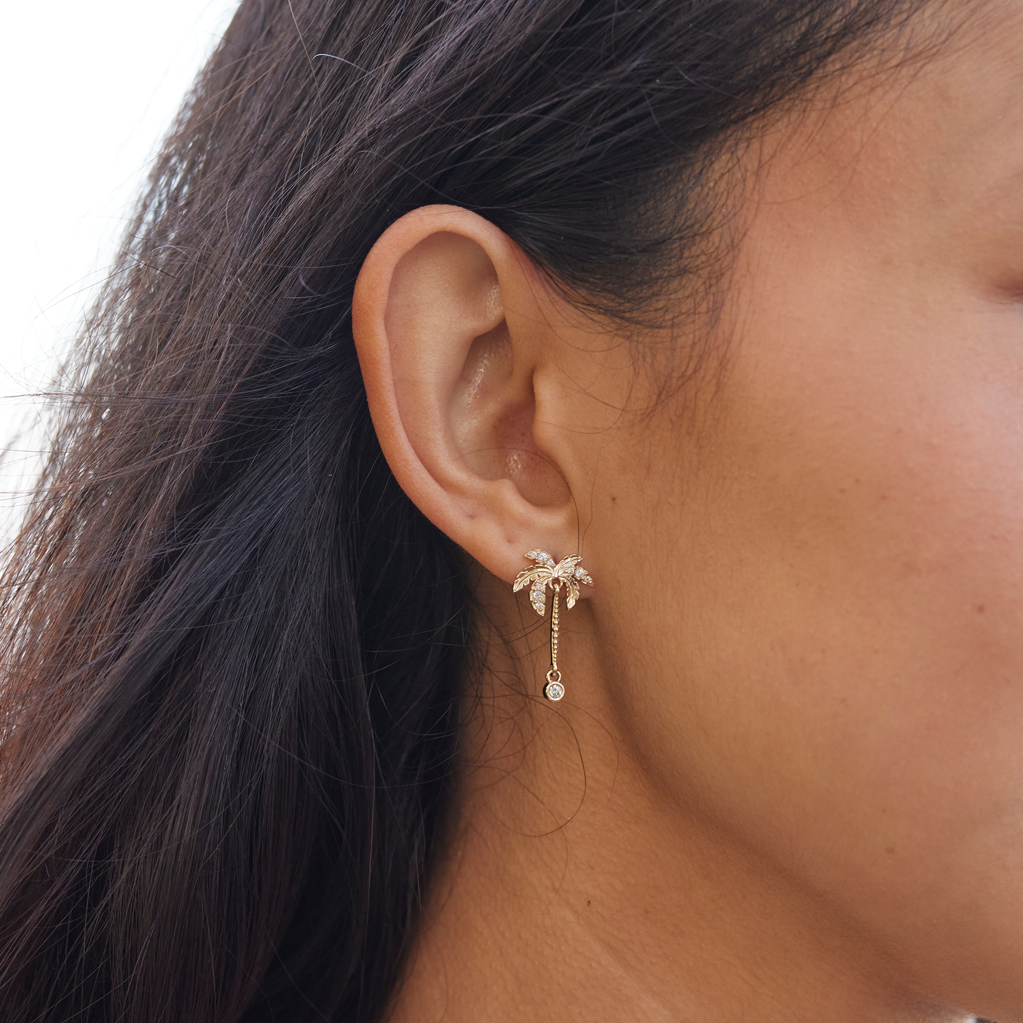Paradise Palms - Palm Tree Earrings in Gold with Diamonds - 24mm