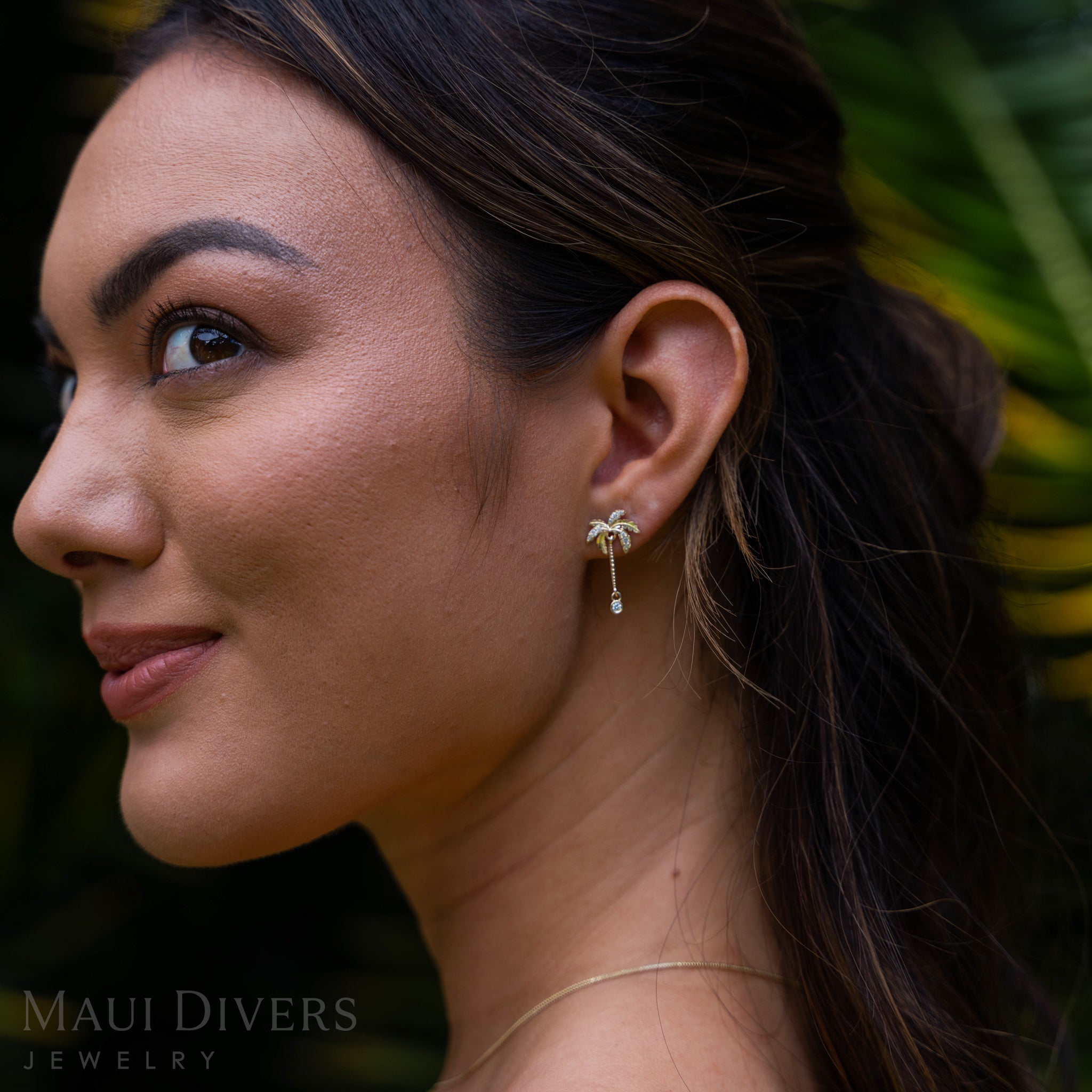 Paradise Palms - Palm Tree Earrings in Gold with Diamonds - 24mm
