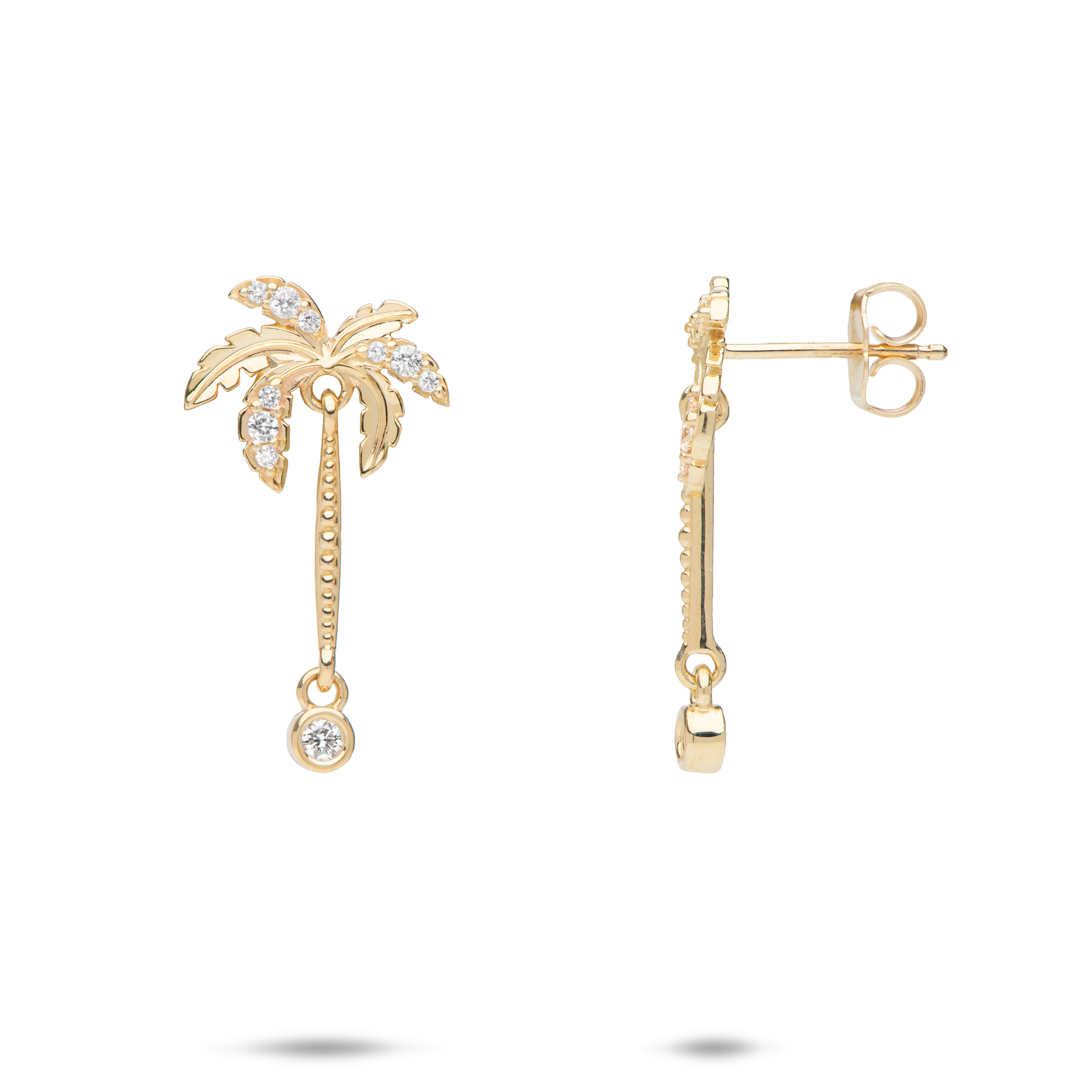 Paradise Palms - Palm Tree Earrings in Gold with Diamonds - 24mm