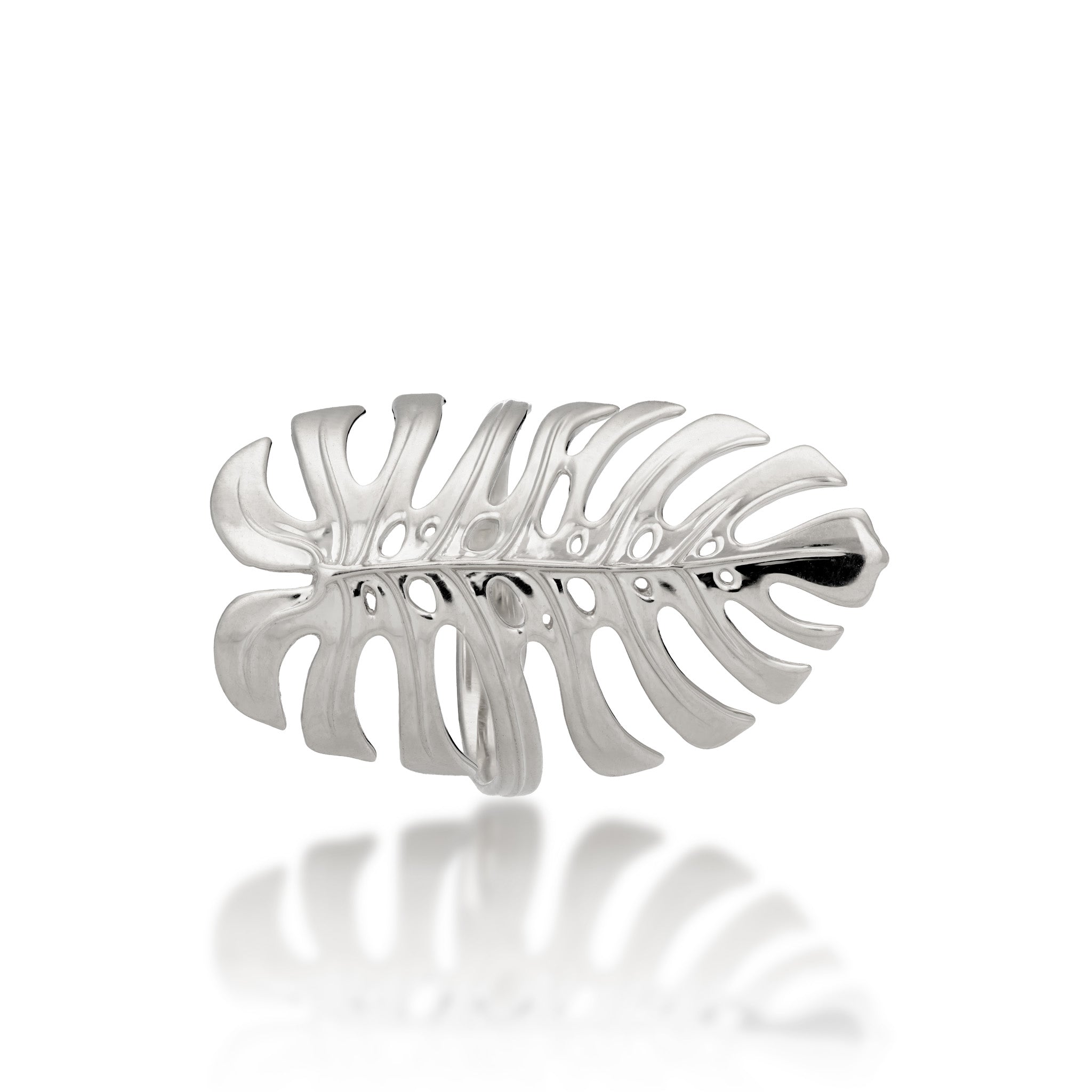 Top view of the Monstera Leaf Ring in 14k White Gold