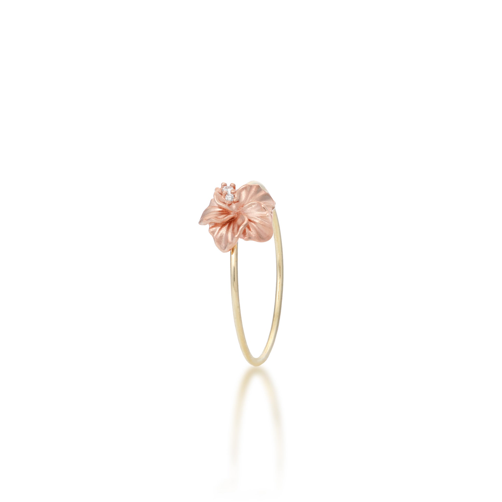 Hibiscus Ring in Rose & Yellow Gold with Diamonds - 8mm
