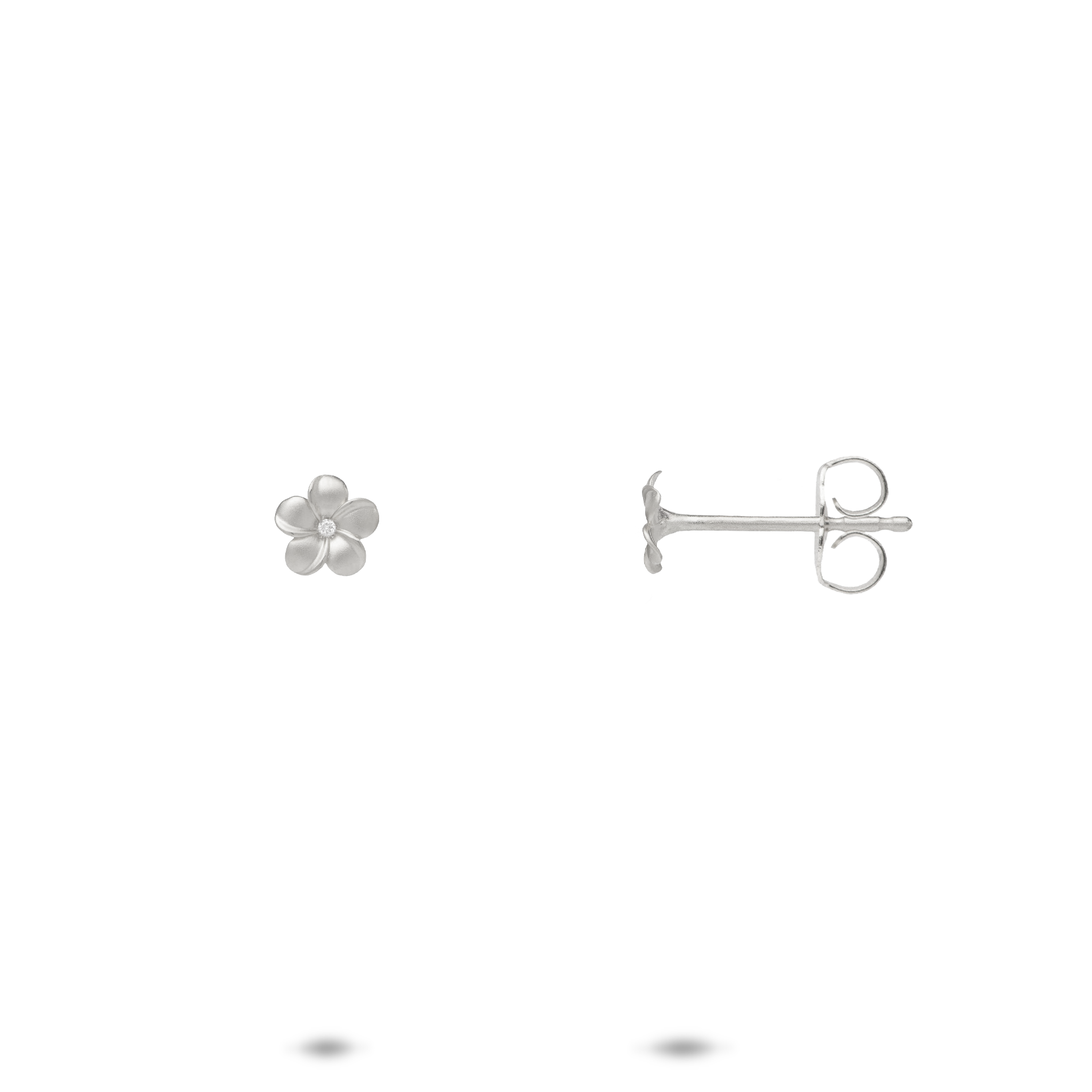 Plumeria Earrings in White Gold with Diamonds - 5mm