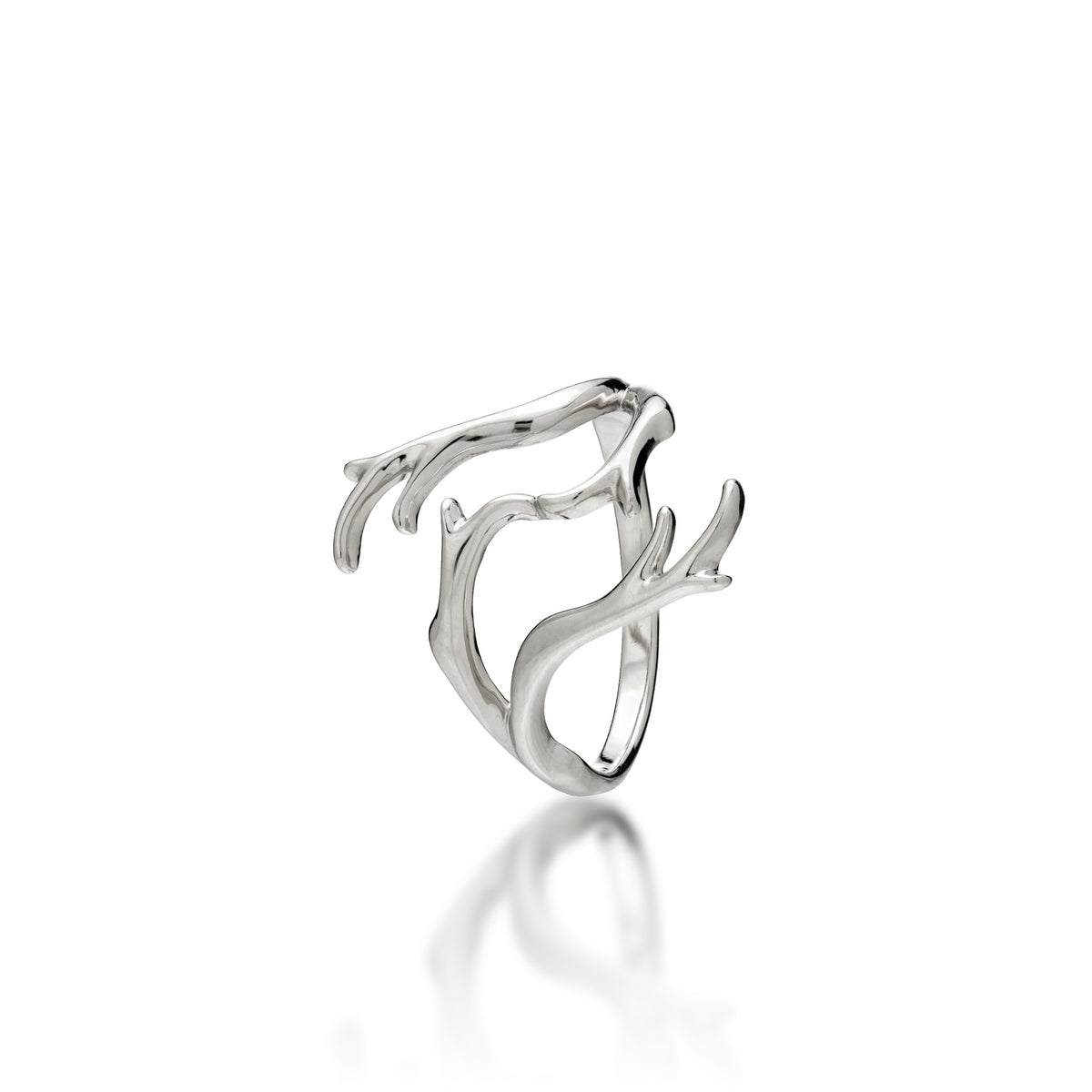 A 14k white gold Heritage Collection Hawaiian black coral branch-inspired design with a high-polish finish, shown on a white background