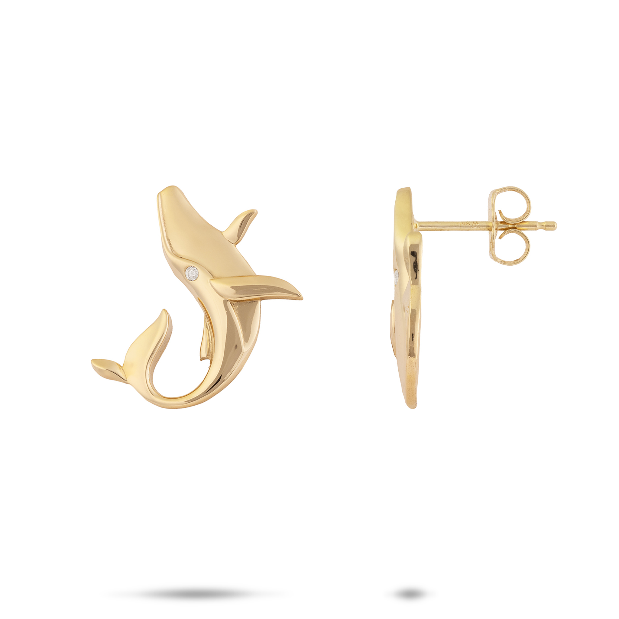 Ocean Dance Humpback Whale Earrings in Gold with Diamonds - 19mm