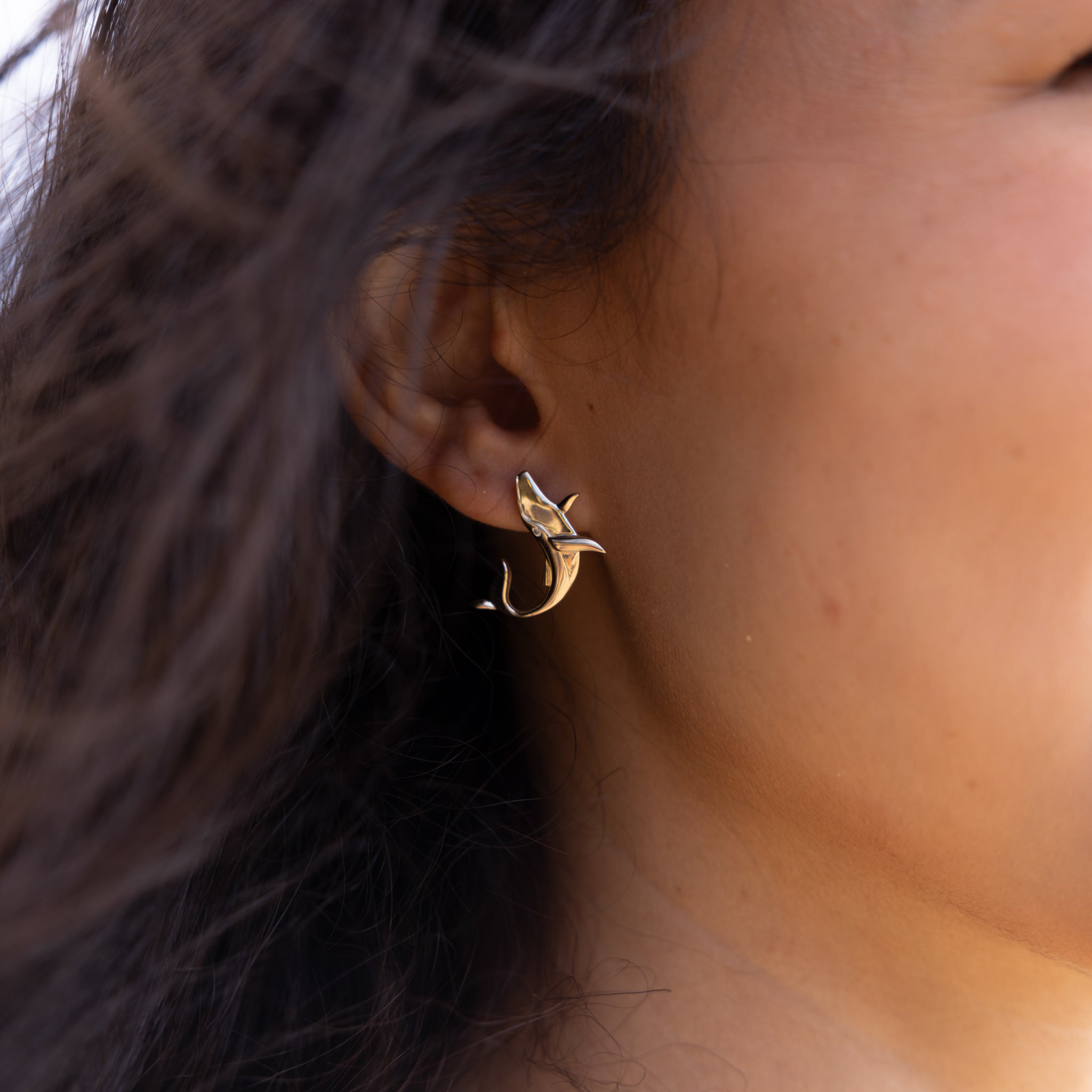 Ocean Dance Humpback Whale Earrings in Gold with Diamonds - 19mm