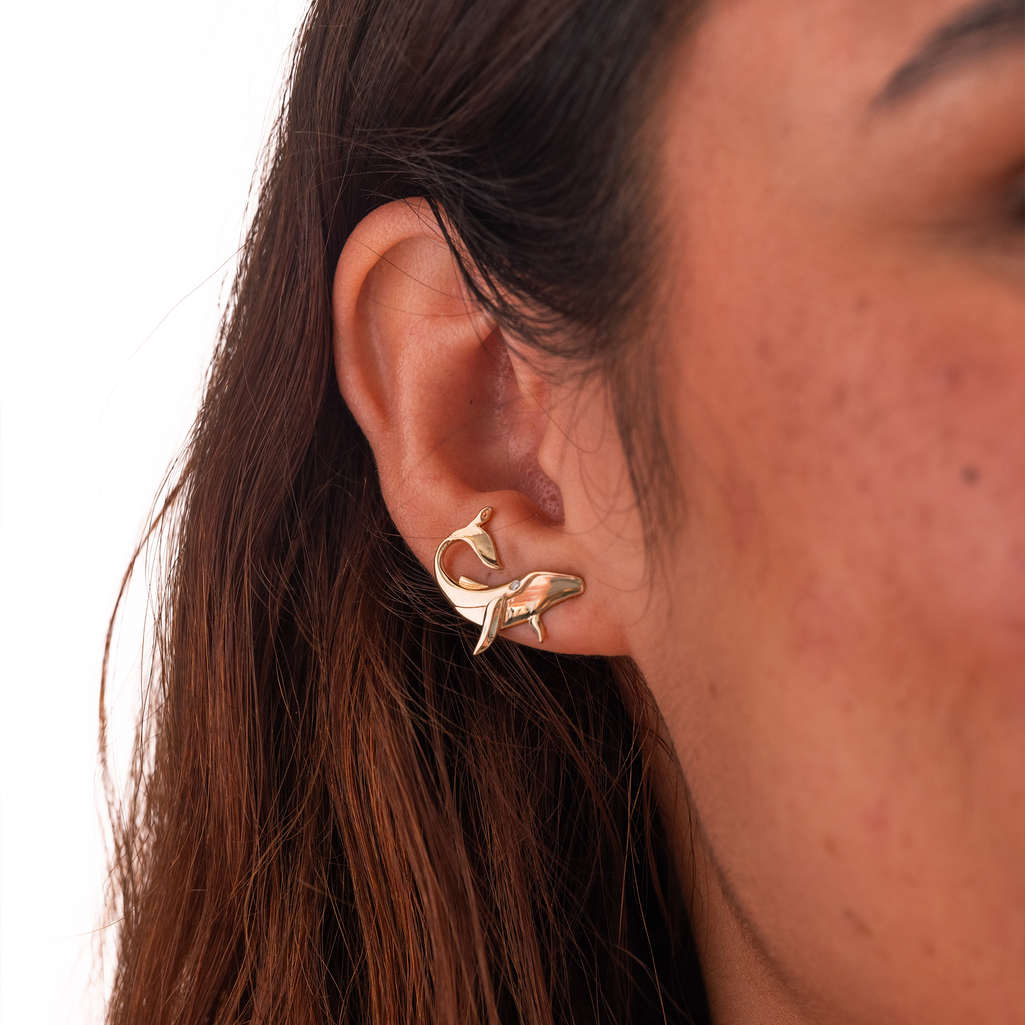 Ocean Dance Humpback Whale Earrings in Gold with Diamonds - 19mm