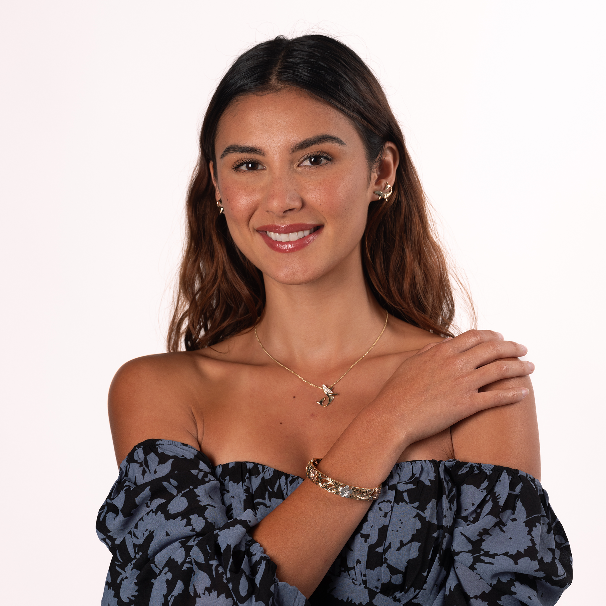 Ocean Dance Humpback Whale Earrings in Gold with Diamonds - 19mm