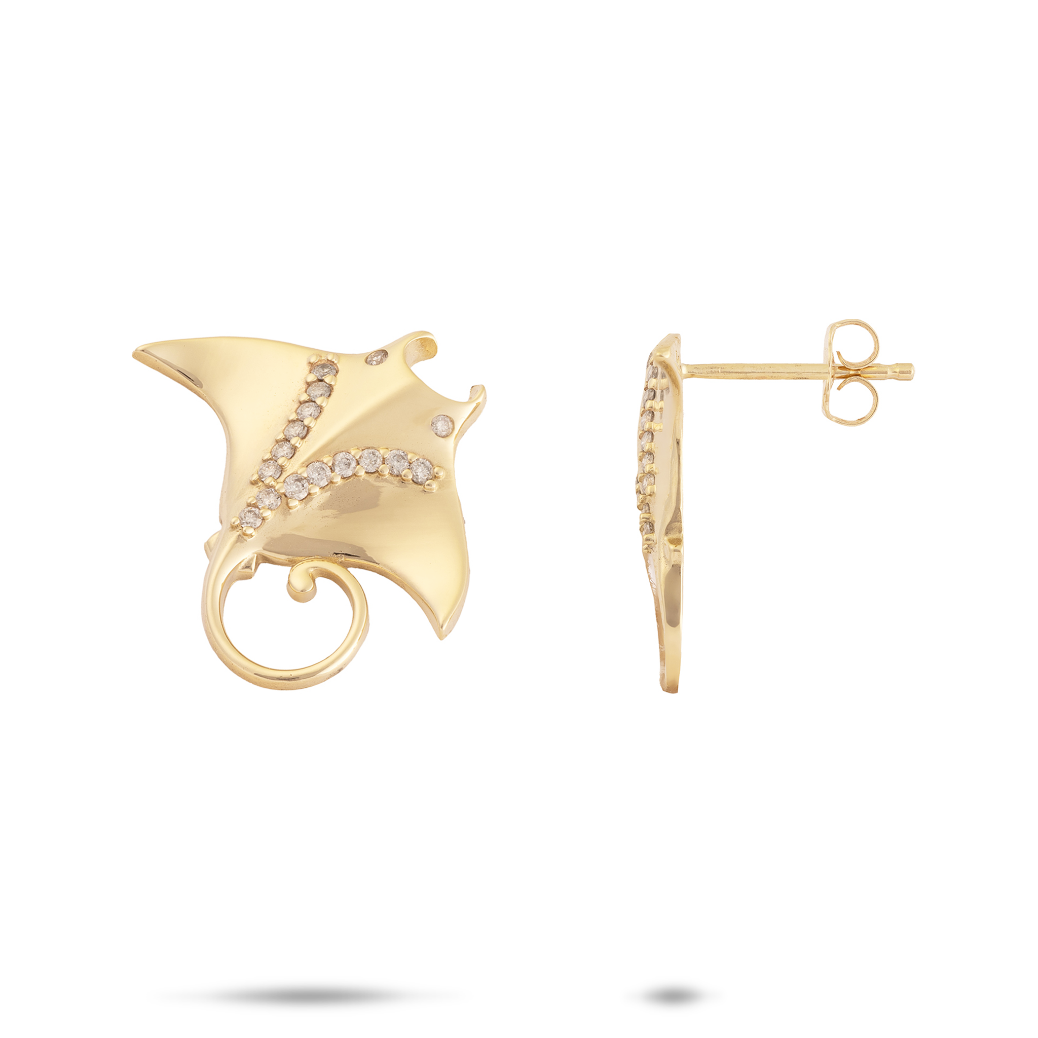 Ocean Dance Manta Ray Earrings in Gold with Diamonds - 19mm