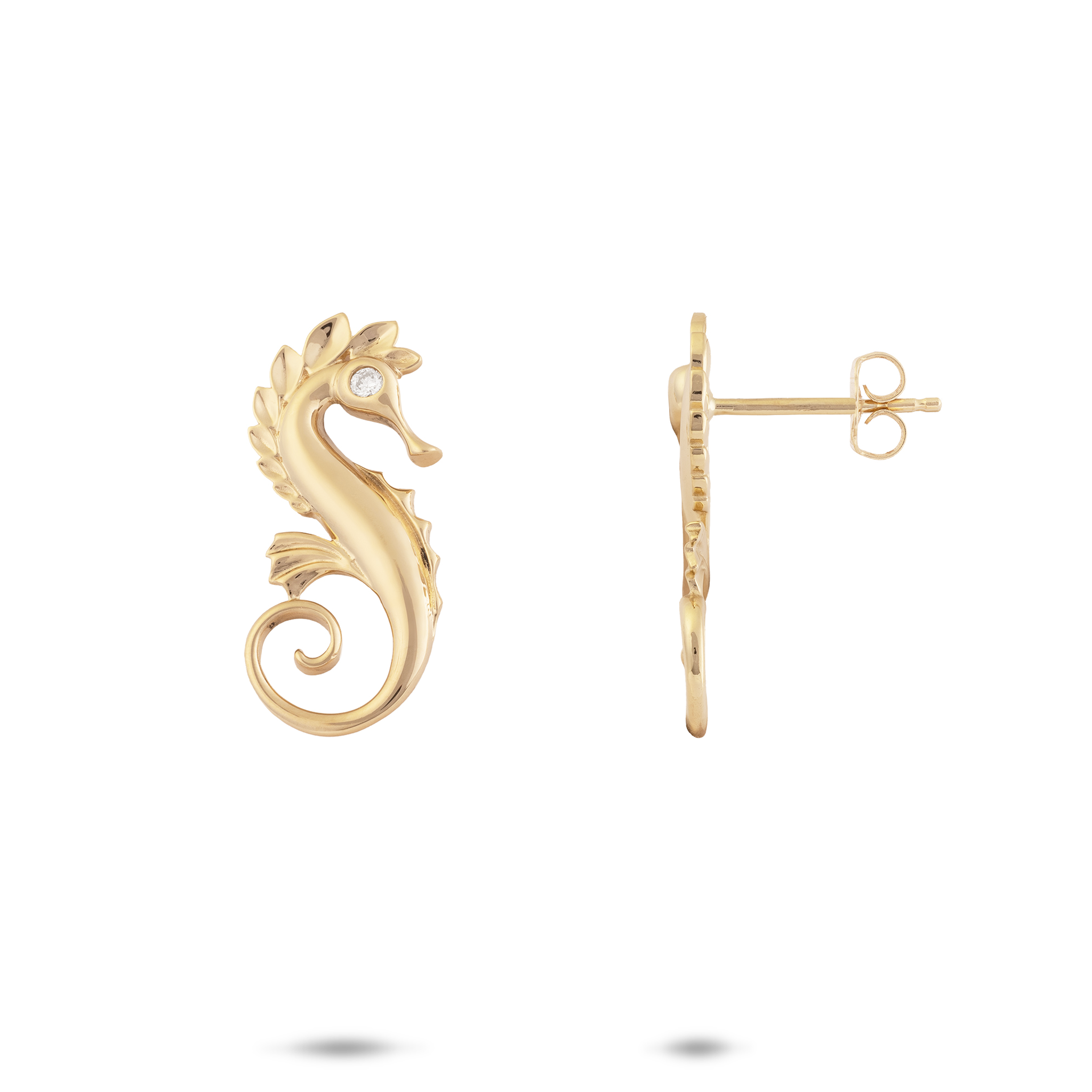 Ocean Dance Seahorse Earrings in Gold with Diamonds - 20mm