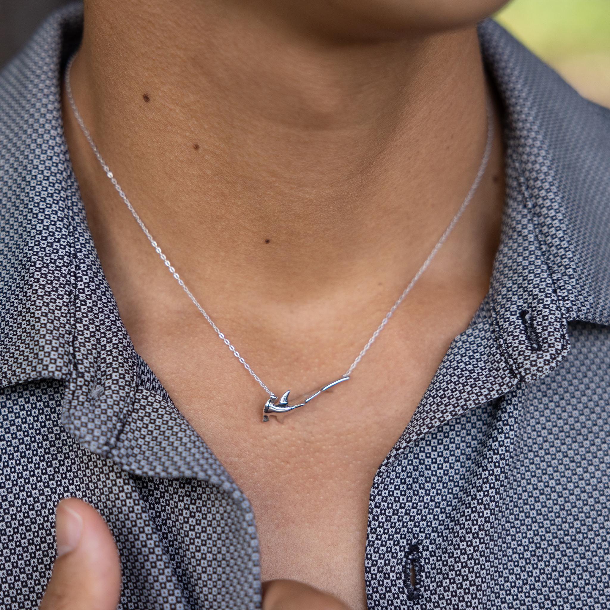 16-18" Adjustable Hammerhead Shark Necklace in Sterling Silver