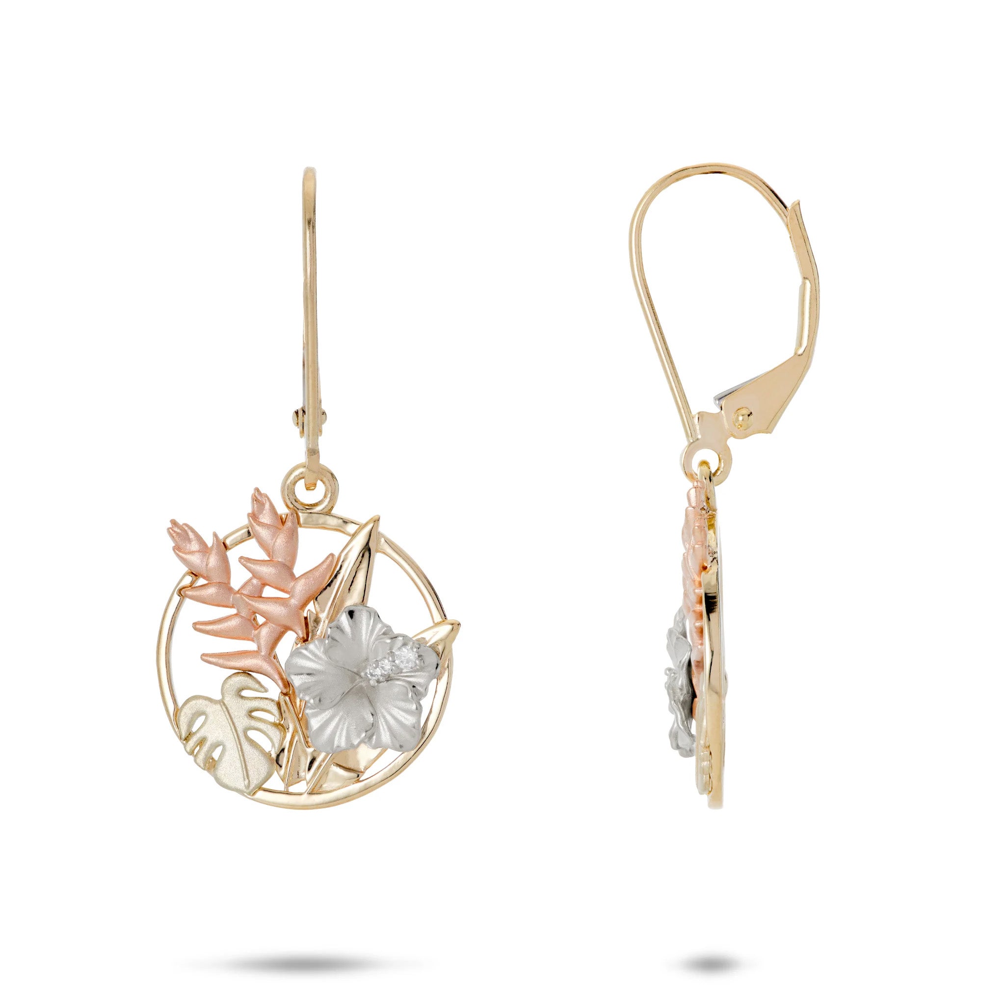 ハワイアンガーデンズ ハイビスカス レバーバック ダイヤモンド ピアス